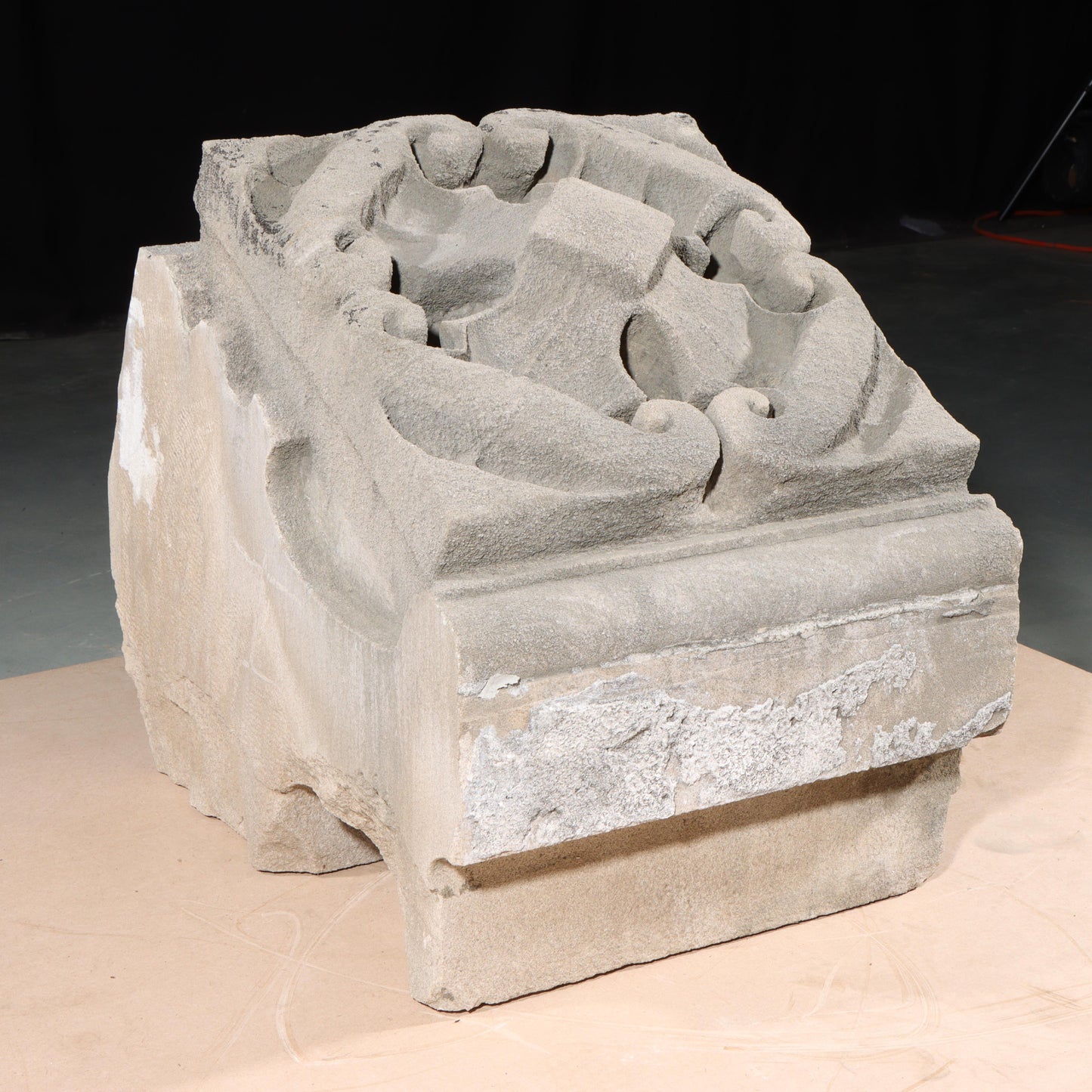 Quatrefoil floral rosette foliate relief border block roundel end piece; 1920s Harlem, New York, Gothic Style Architectural Limestone Facade Carving 17 1/2"H x 14 3/4"W
