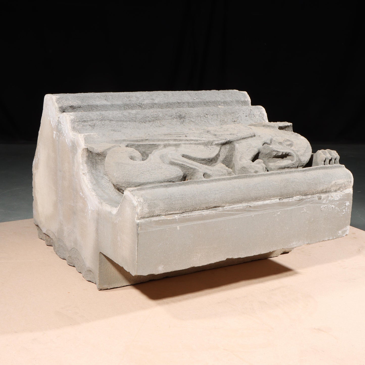 Winged Dragon / Phoenix Mythological figure border block; 1920s Harlem, New York, Gothic Style Architectural Limestone Facade Carving 14"H x 20"W