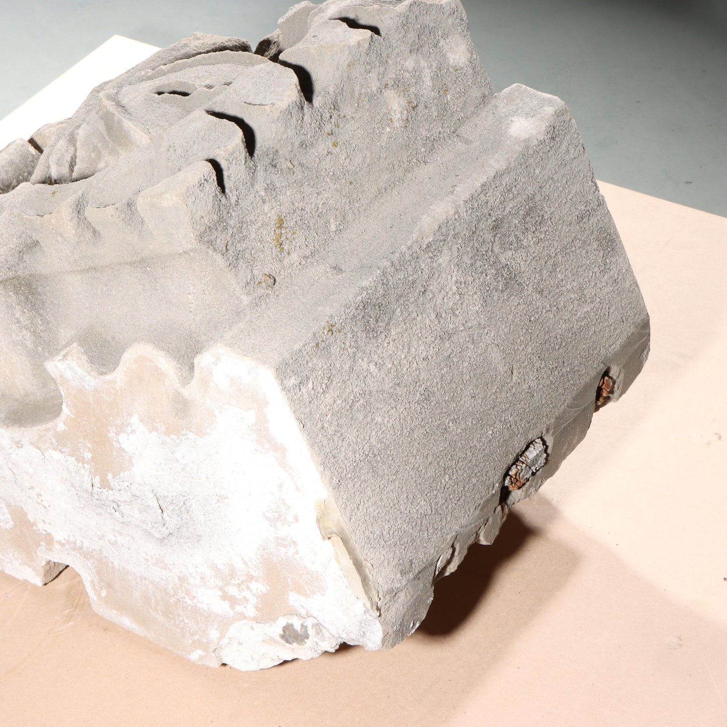 Scrolled leaf rosette foliate border block roundel end piece; 1920s Harlem, New York, Gothic Style Architectural Limestone Facade Carving 16 1/2"H x 15"W