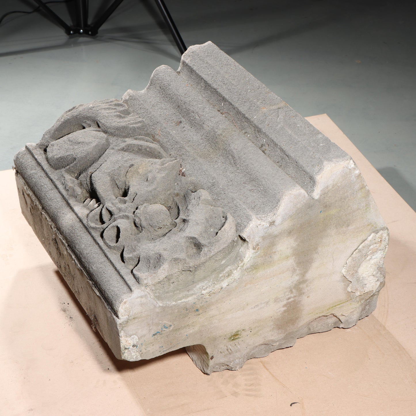 Squirrel with acorn gargoyle/grotesque beast relief border block; 1920s Harlem, New York, Gothic Style Architectural Limestone Facade Carving 20"H x 20"W