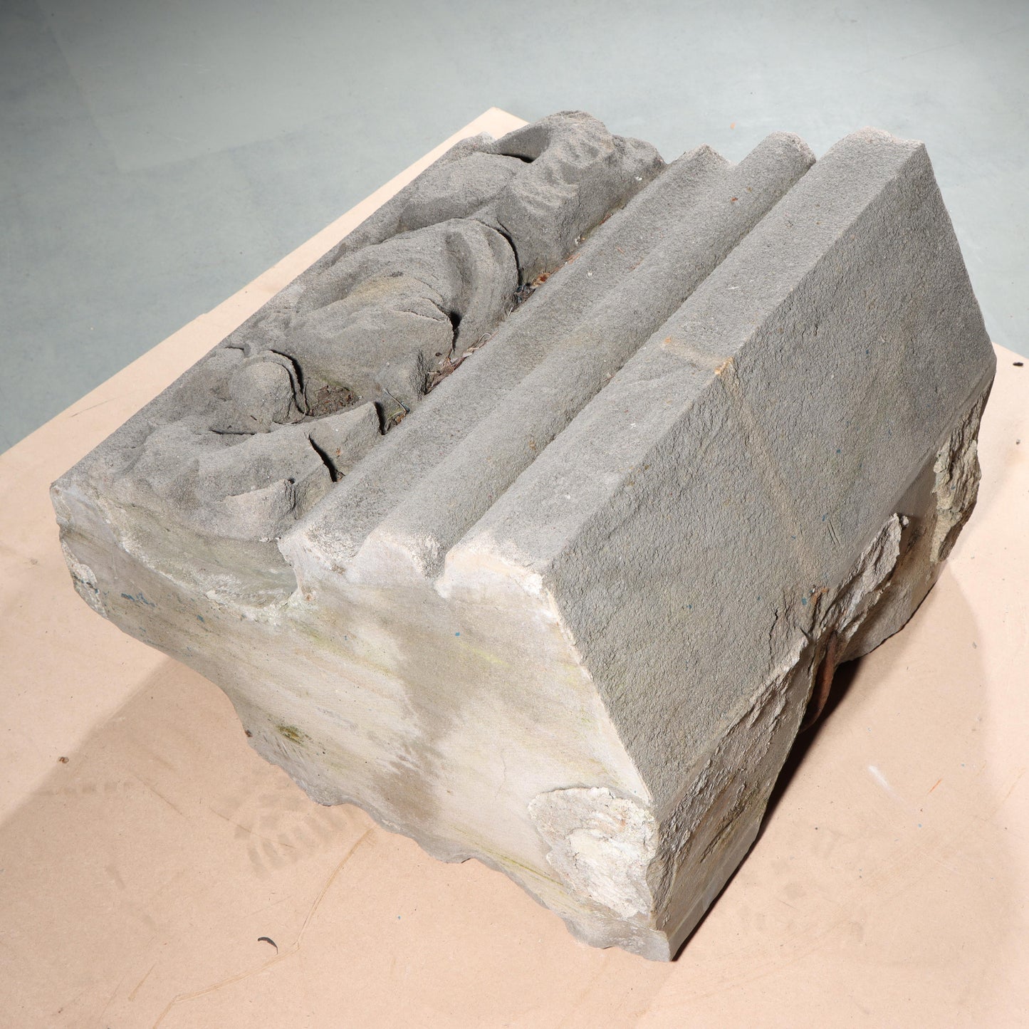 Squirrel with acorn gargoyle/grotesque beast relief border block; 1920s Harlem, New York, Gothic Style Architectural Limestone Facade Carving 20"H x 20"W