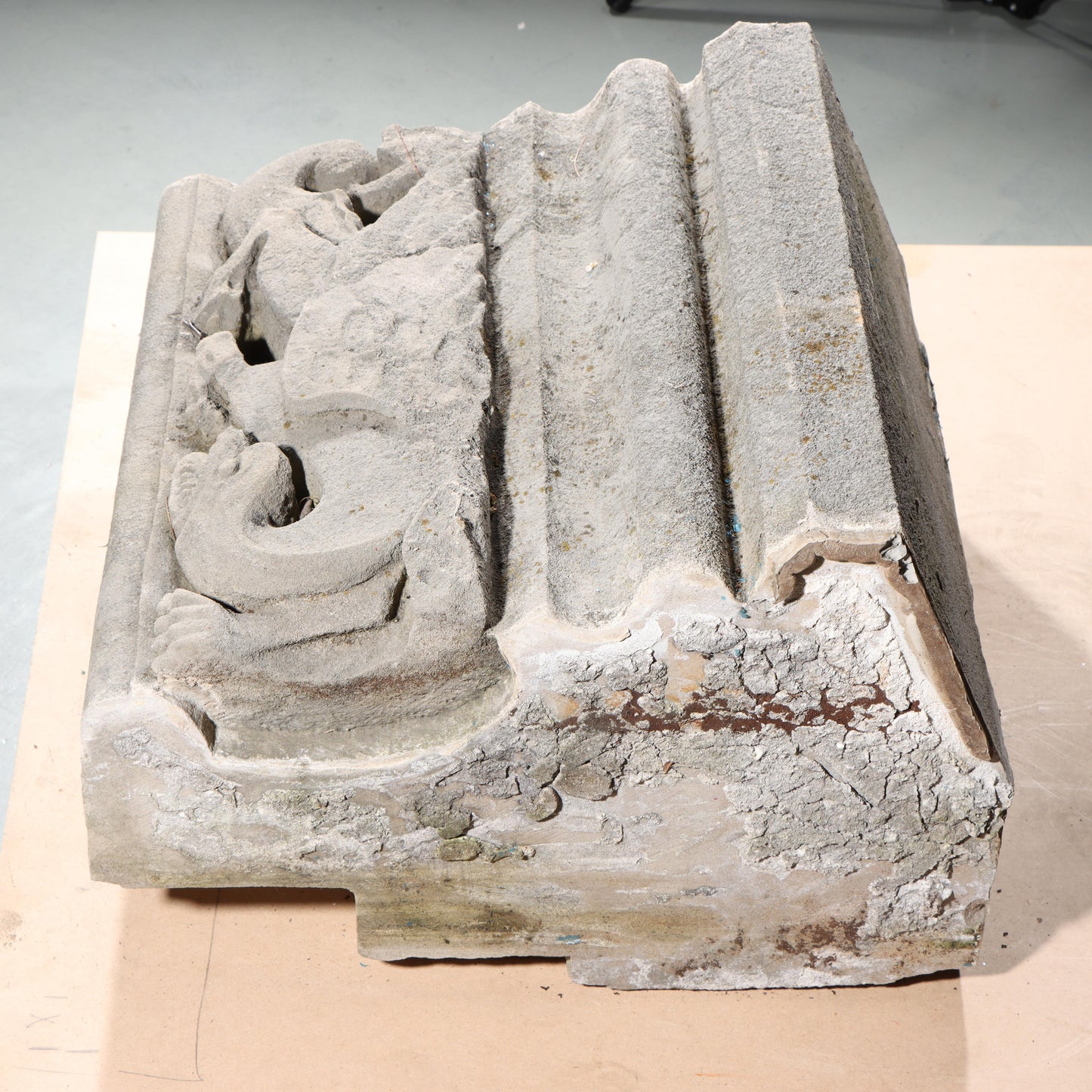 Winged Dragon / Phoenix Mythological figure border block; 1920s Harlem, New York, Gothic Style Architectural Limestone Facade Carving 20"H x 20"W