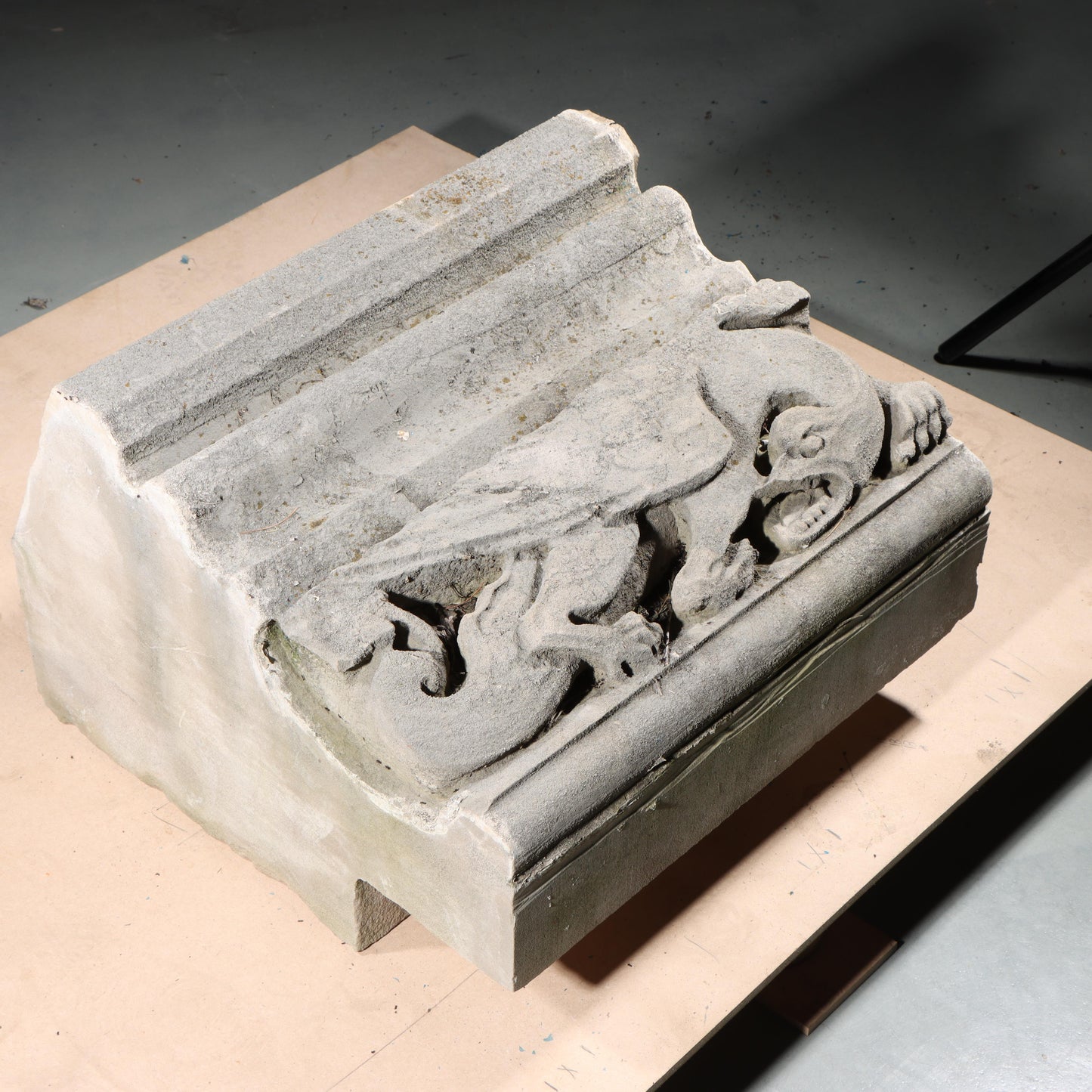 Winged Dragon / Phoenix Mythological figure border block; 1920s Harlem, New York, Gothic Style Architectural Limestone Facade Carving 20"H x 20"W