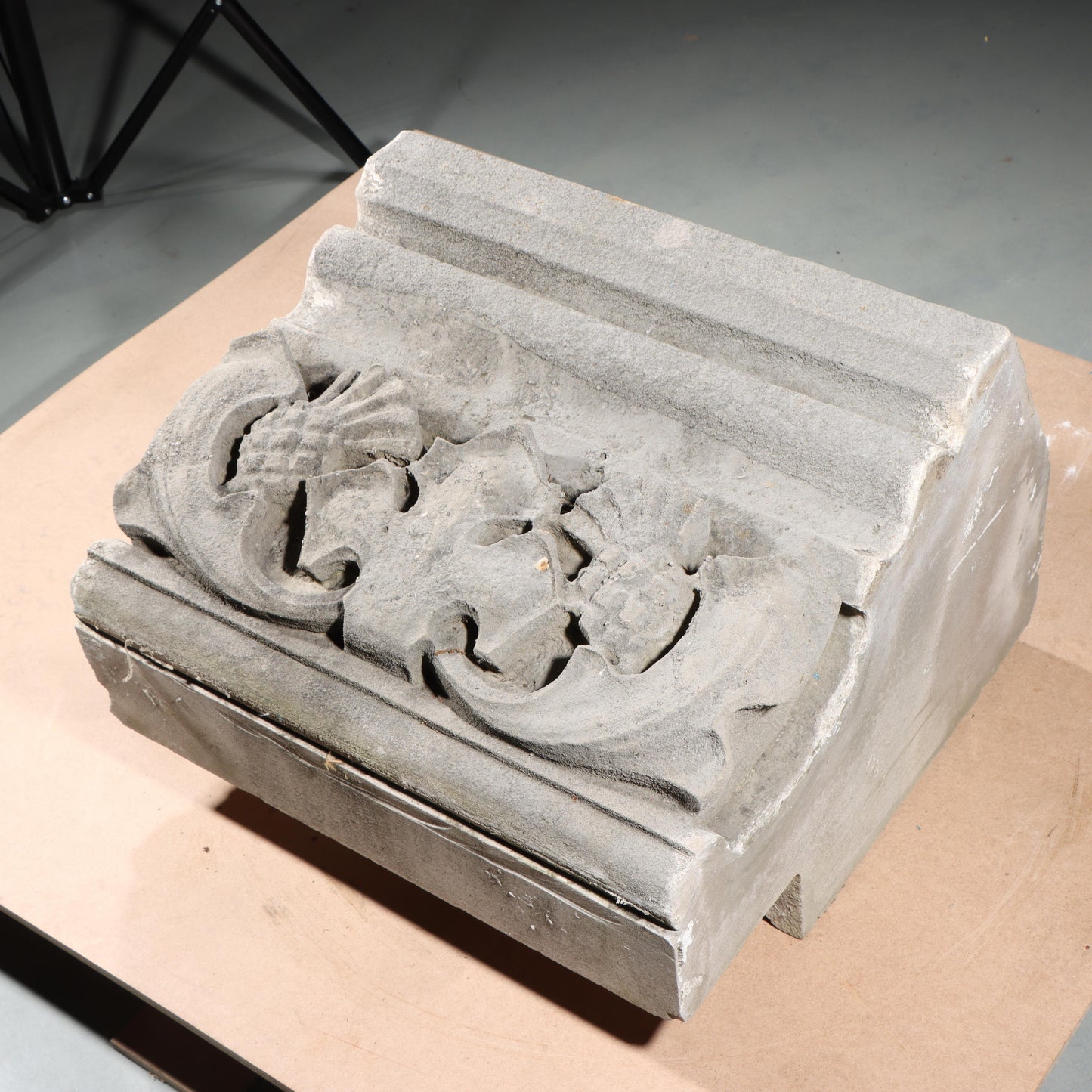 Pineapple fruit / Thistle and foliate border block; 1920s Harlem, New York, Gothic Style Architectural Limestone Facade Carving 20"H x 20"W