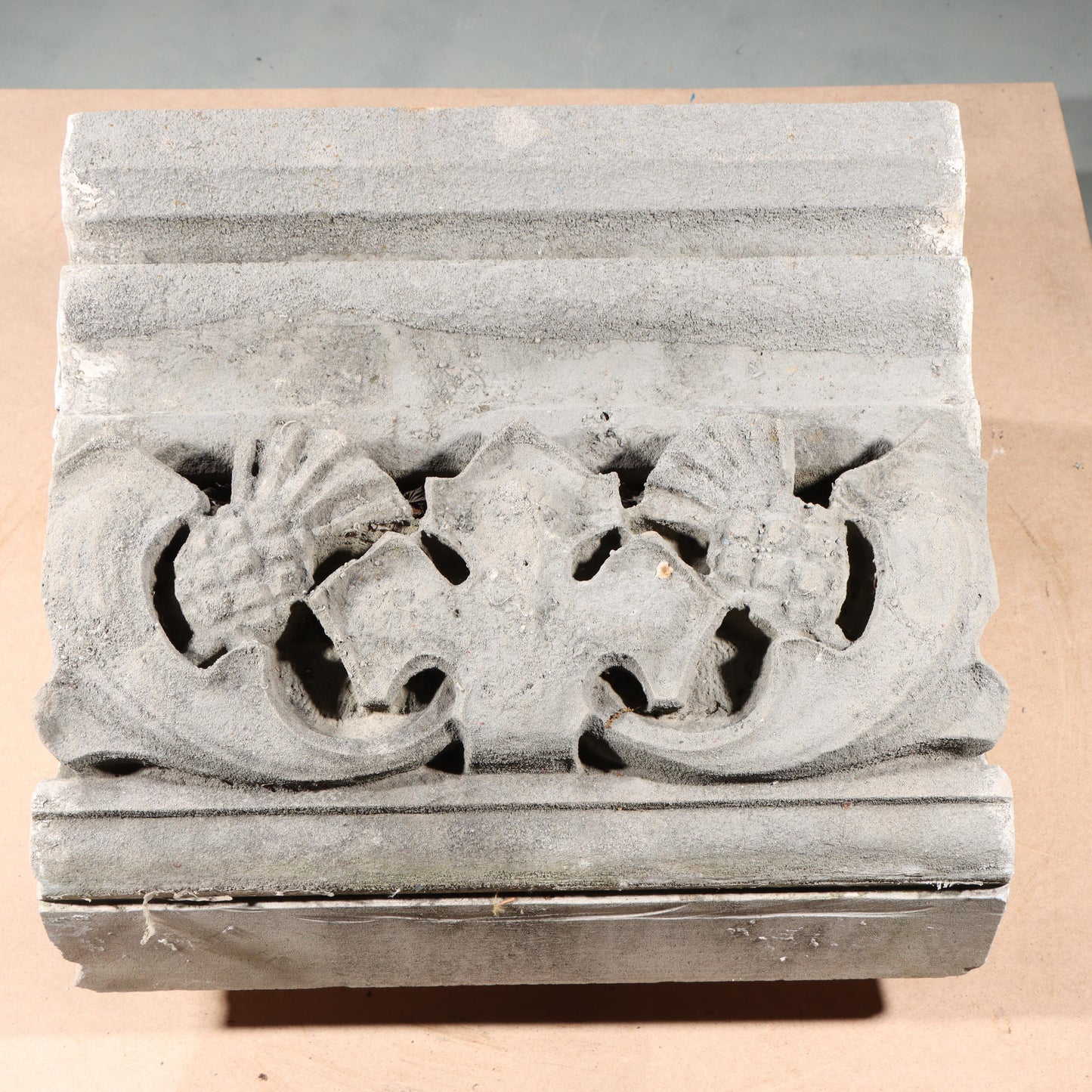 Pineapple fruit / Thistle and foliate border block; 1920s Harlem, New York, Gothic Style Architectural Limestone Facade Carving 20"H x 20"W
