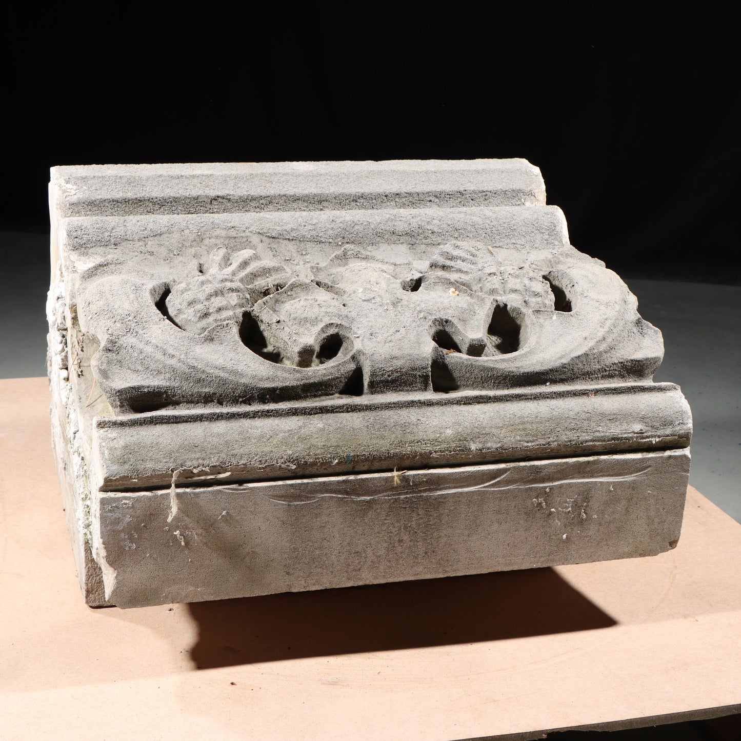 Pineapple fruit / Thistle and foliate border block; 1920s Harlem, New York, Gothic Style Architectural Limestone Facade Carving 20"H x 20"W