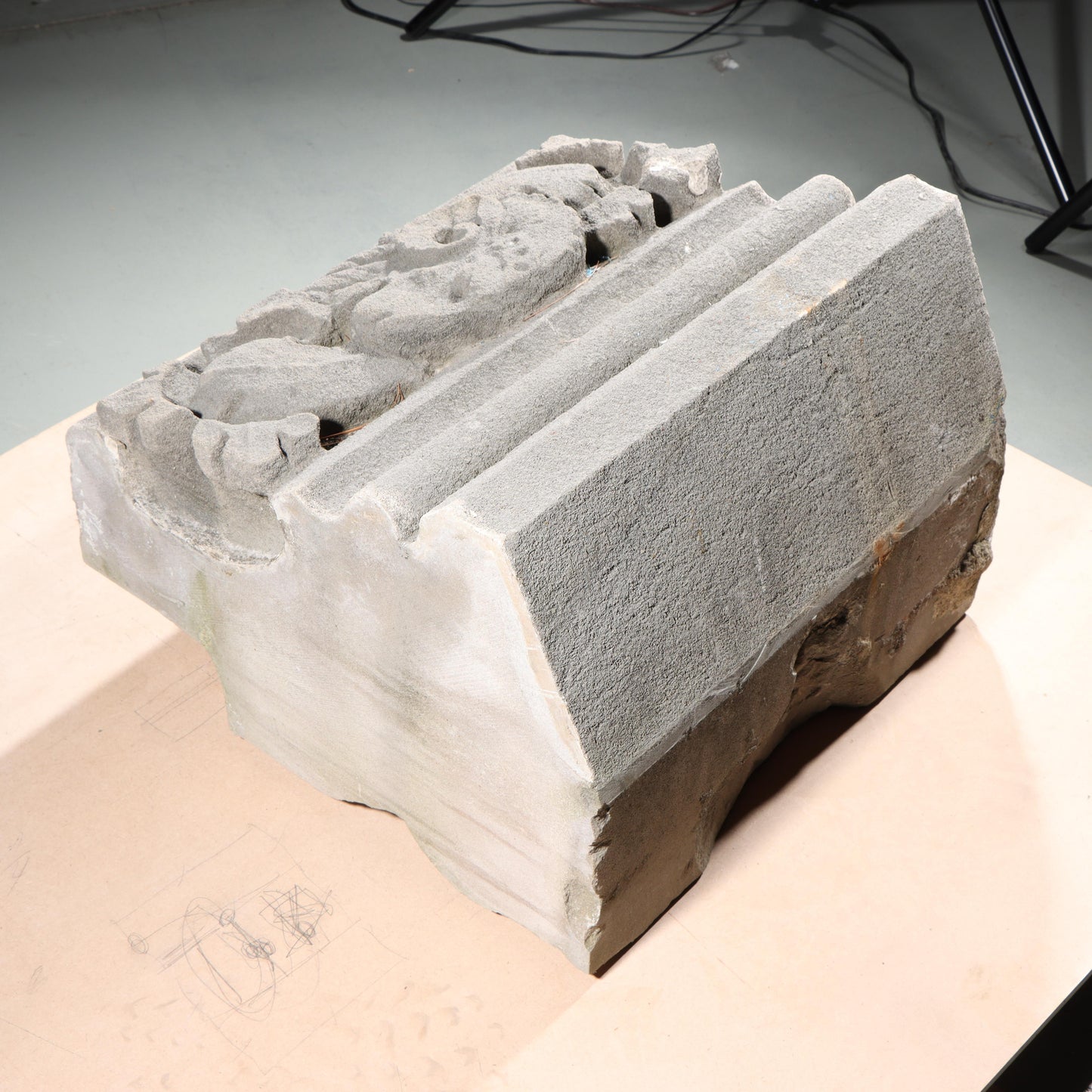 Ram's head leaf foliate gargoyle/grotesque relief border block; 1920s Harlem, New York, Gothic Style Architectural Limestone Facade Carving 20"H x 20"W
