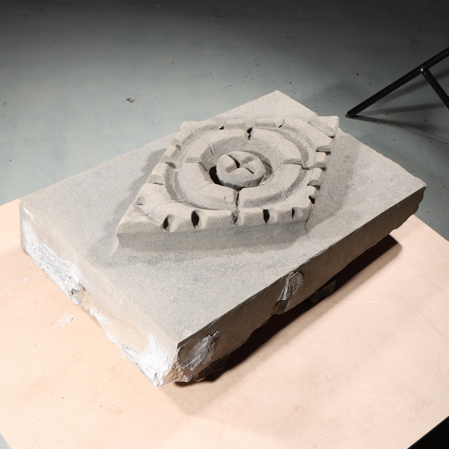 Quatrefoil floral diamond rosette foliate relief border slab; 1920s Harlem, New York, Gothic Style Architectural Limestone Facade Carving 18"H x 30"W