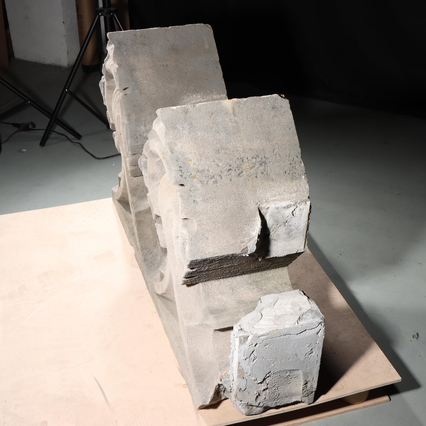 Gothic teardrop arch cornice fragment with scrolling foliate accents; 1920s Harlem, New York, Gothic Style Architectural Limestone Facade Carving 27 1/2"H x 42"W