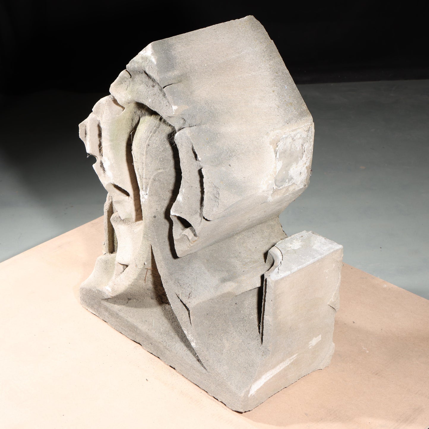 Gothic teardrop arch cornice fragment with scrolling foliate accents; 1920s Harlem, New York, Gothic Style Architectural Limestone Facade Carving 28"H x 21 1/2"W