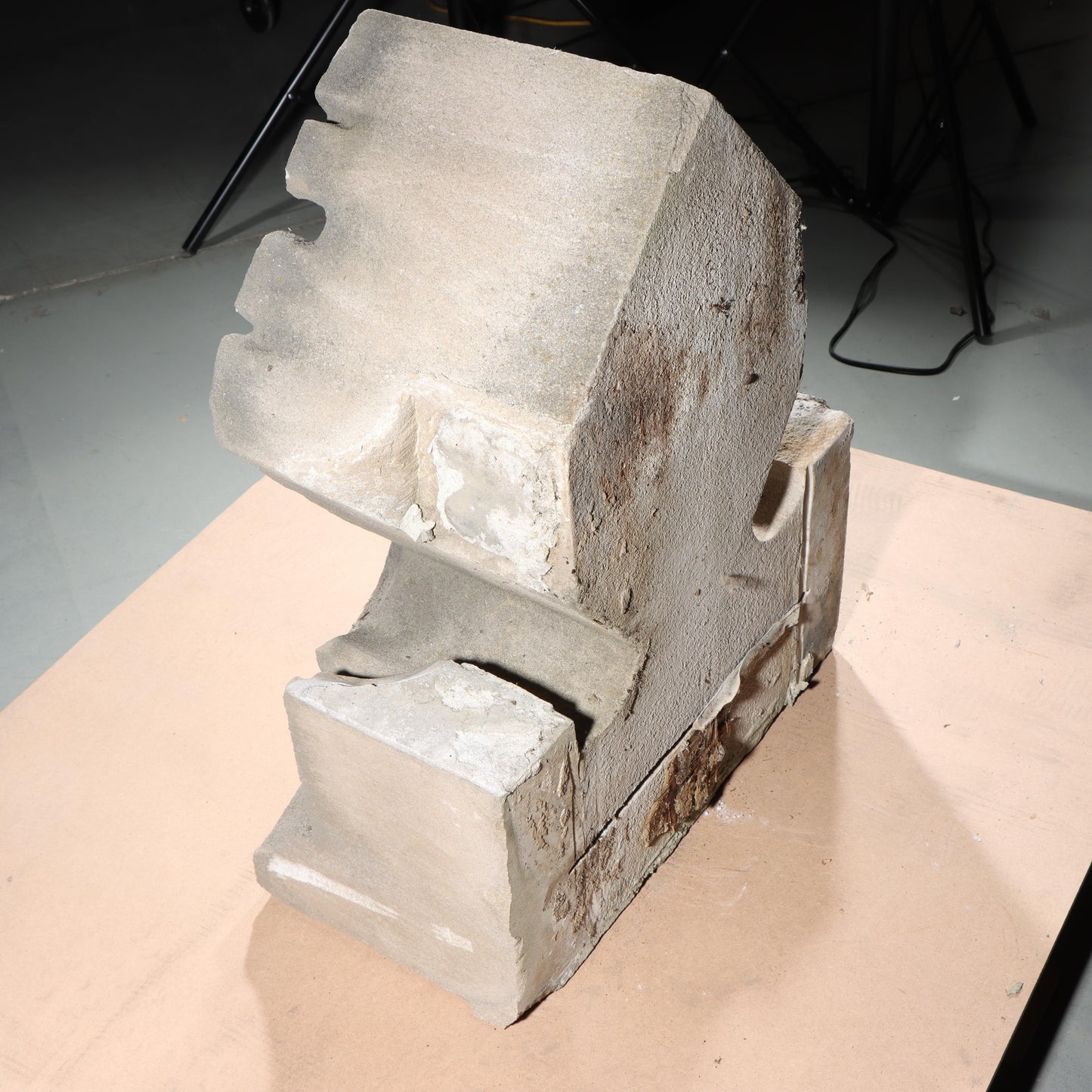 Gothic teardrop arch cornice fragment with scrolling foliate accents; 1920s Harlem, New York, Gothic Style Architectural Limestone Facade Carving 28"H x 21 1/2"W
