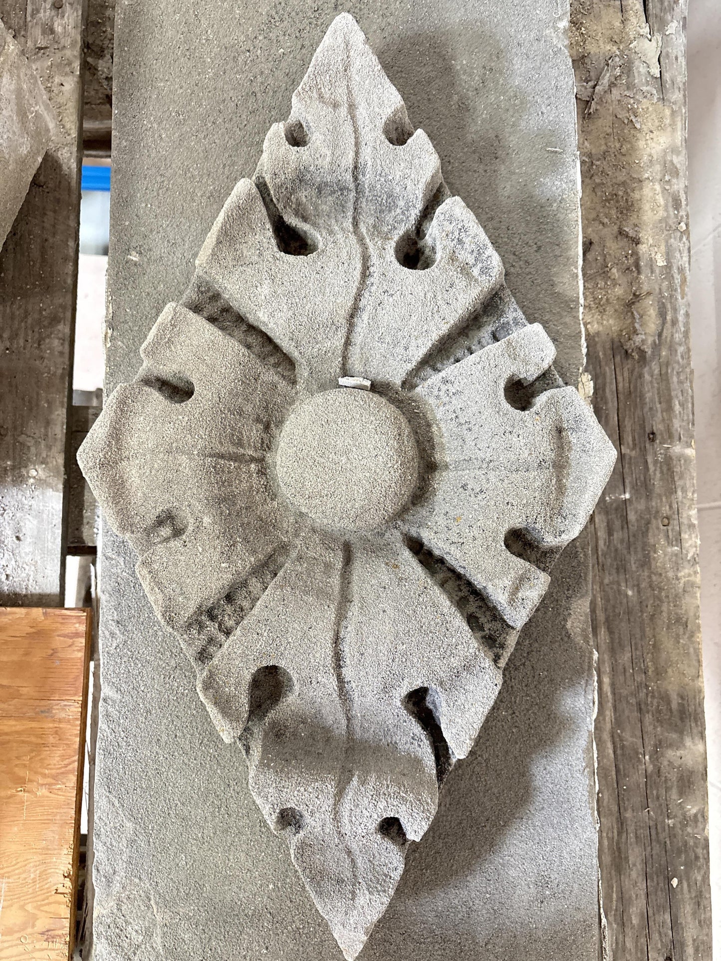 Quatrefoil floral diamond rosette foliate relief border slab; 1920s Harlem, New York, Gothic Style Architectural Limestone Facade Carving