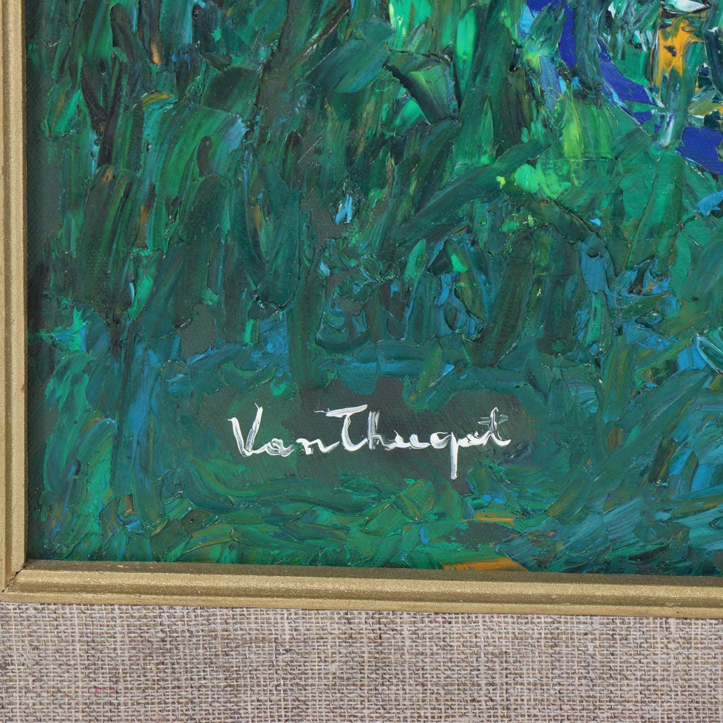 Van Thuyet, Vietnamese (b.1954), abstract with mirror, oil on canvas, 19 3/4"H x 19 1/2"W(stretcher), 26 3/4"H x 26 3/4"W(frame)