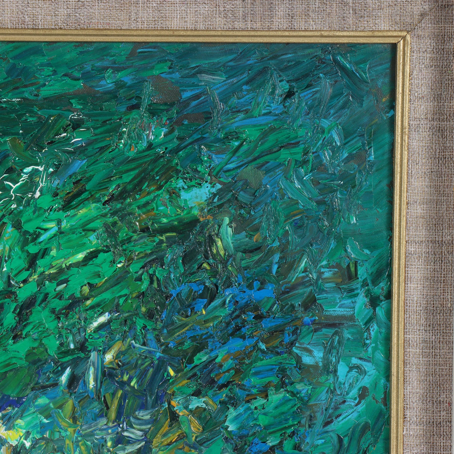 Van Thuyet, Vietnamese (b.1954), abstract with mirror, oil on canvas, 19 3/4"H x 19 1/2"W(stretcher), 26 3/4"H x 26 3/4"W(frame)