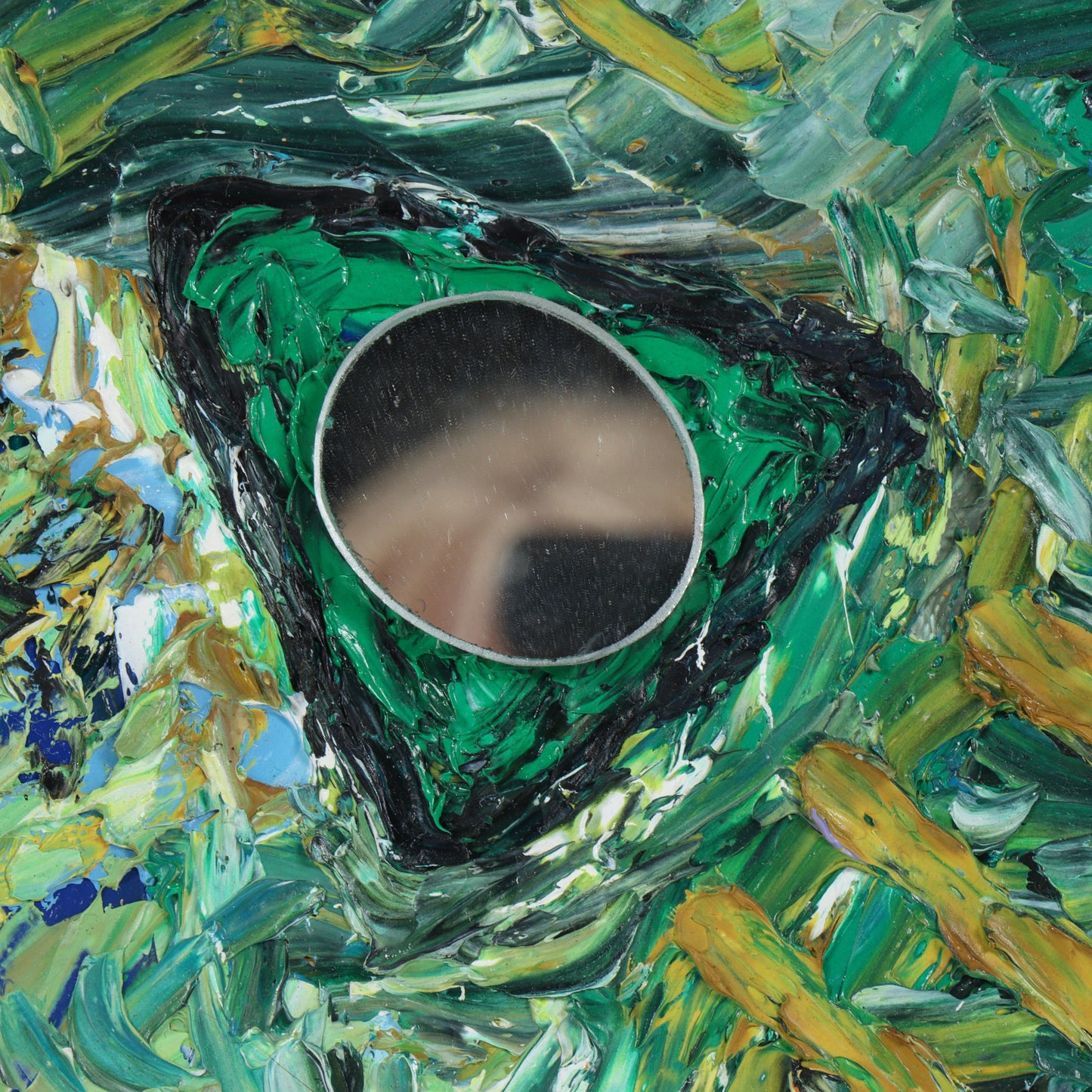 Van Thuyet, Vietnamese (b.1954), abstract with mirror, oil on canvas, 19 3/4"H x 19 1/2"W(stretcher), 26 3/4"H x 26 3/4"W(frame)