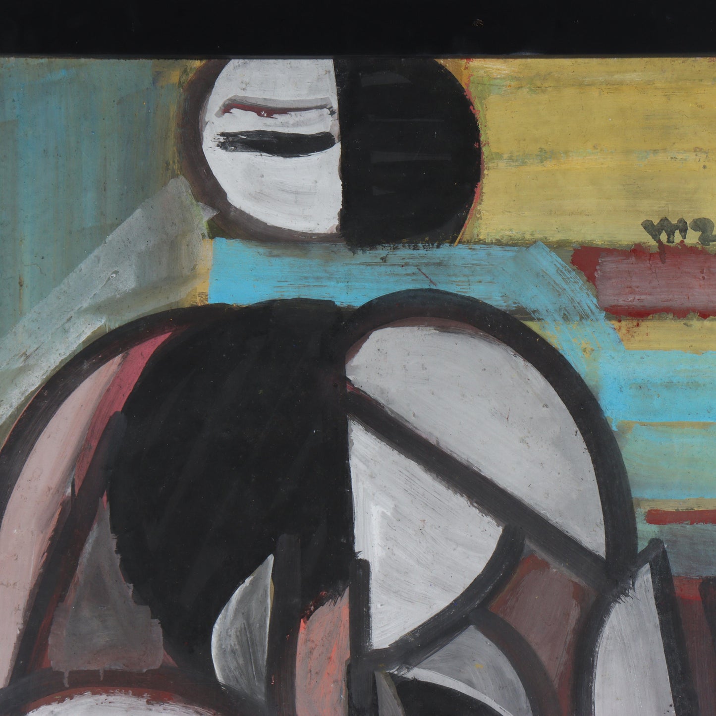 Vu Duc Toan, Vietnamese (b.1962), figural abstract, 1995, oil on paper, 39"H x 25 1/2"W(sight), 43"H x 29 1/2"W(frame)