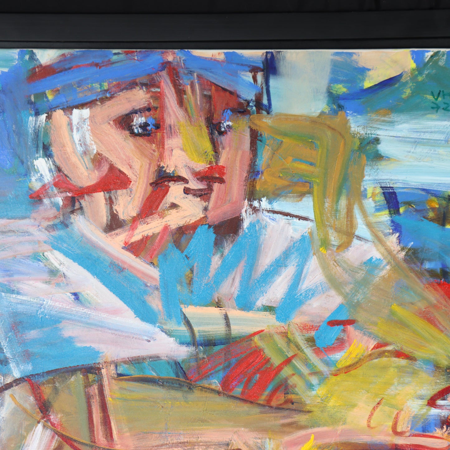 Do Hanh, Vietnamese (b.1955), abstract seated figure, 2006, oil on canvas, 63"H x 63"W(stretcher), 70"H x 70"W(frame)