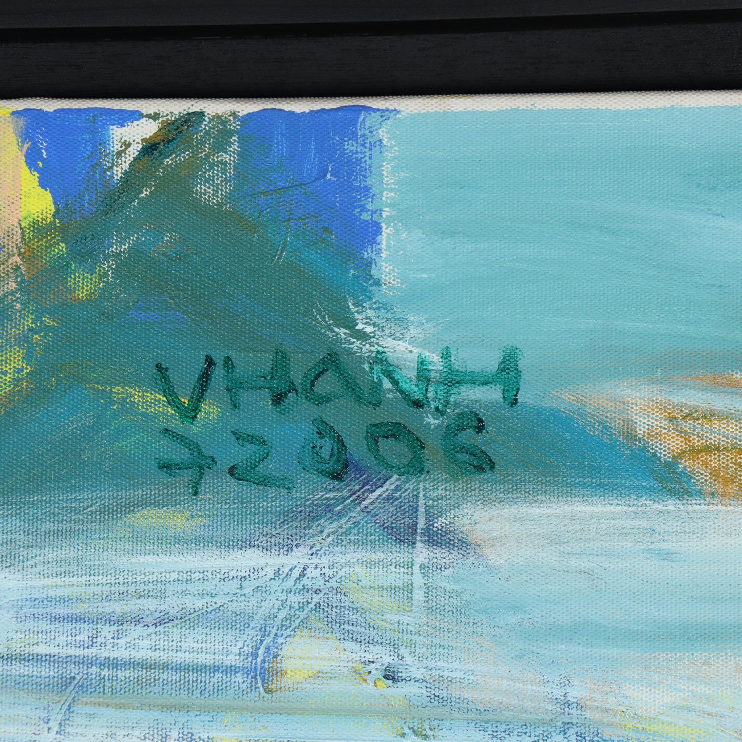 Do Hanh, Vietnamese (b.1955), abstract seated figure, 2006, oil on canvas, 63"H x 63"W(stretcher), 70"H x 70"W(frame)
