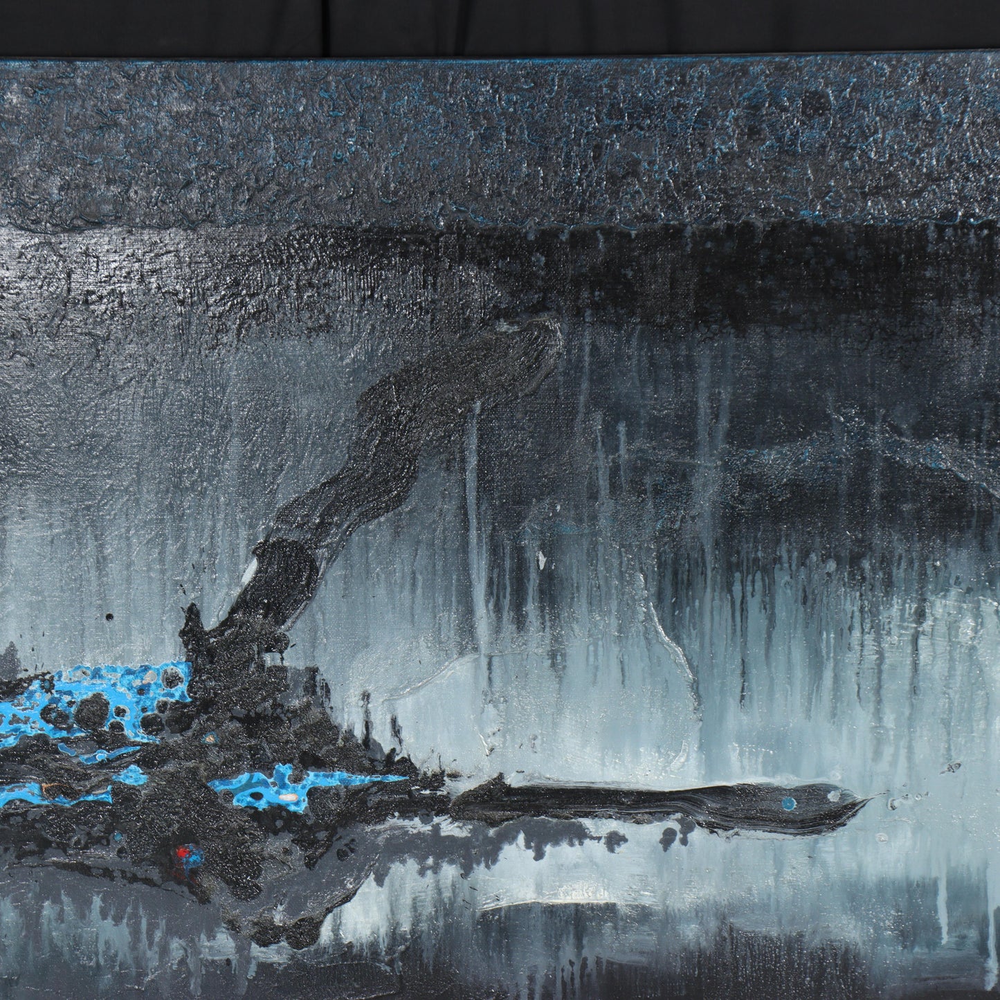 Vu Hong Nguyen, Vietnamese (21st Century), abstract, black/blue, 2005, oil on canvas, 48 1/2"H x 79"W