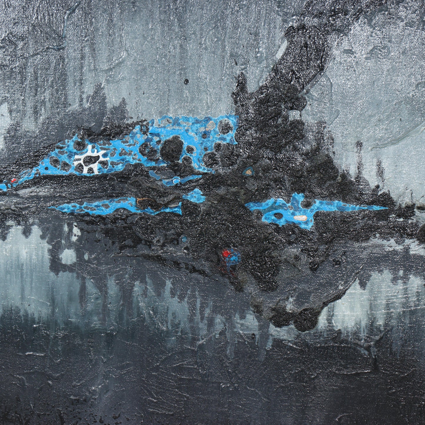 Vu Hong Nguyen, Vietnamese (21st Century), abstract, black/blue, 2005, oil on canvas, 48 1/2"H x 79"W