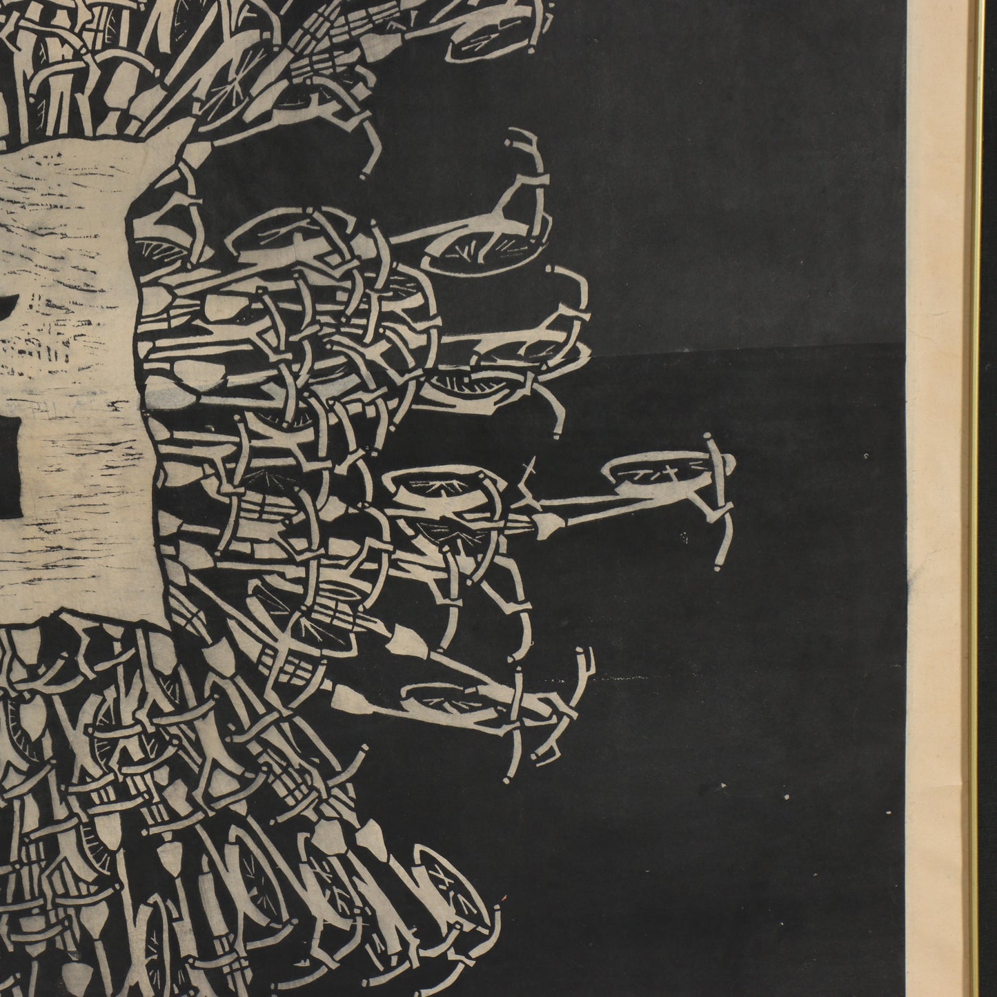Tran Cong Dung, Vietnamese (b.1969), One Night Stand, 2005, GIANT large scale woodcut, rice paper on linen, 58 1/4"H x 57 1/4"W(stretcher)