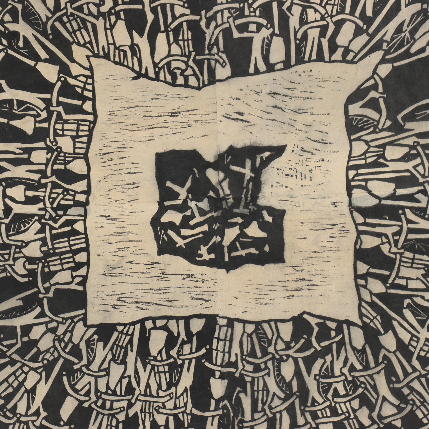 Tran Cong Dung, Vietnamese (b.1969), One Night Stand, 2005, GIANT large scale woodcut, rice paper on linen, 58 1/4"H x 57 1/4"W(stretcher)