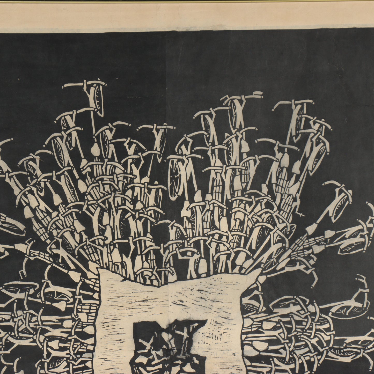 Tran Cong Dung, Vietnamese (b.1969), One Night Stand, 2005, GIANT large scale woodcut, rice paper on linen, 58 1/4"H x 57 1/4"W(stretcher)