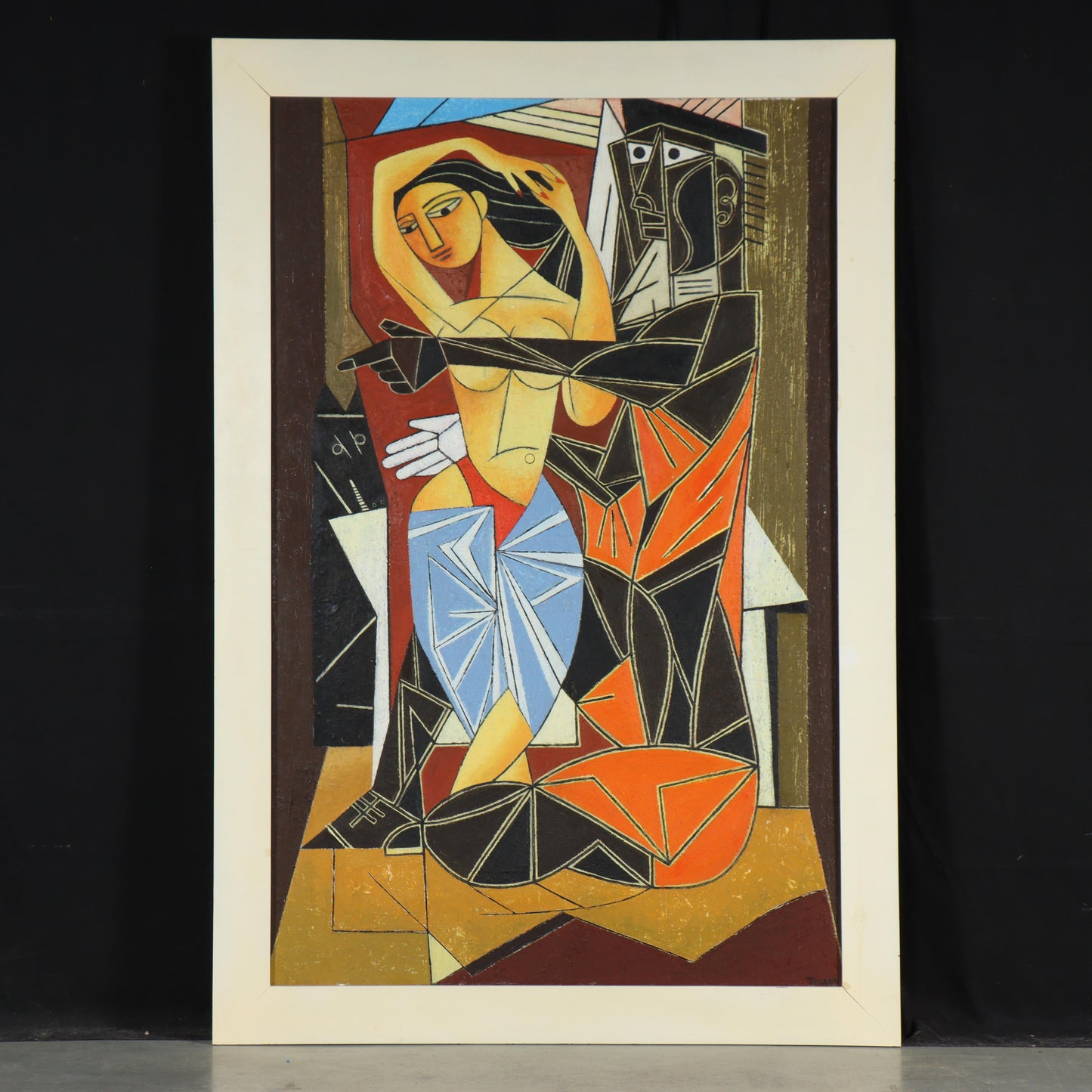 Vu Duc Toan, Vietnamese (b.1962), cubist figures, oil on canvas, 57"H x 36 1/2"W(sight), 64 1/4"H x 43 1/2"W(frame)