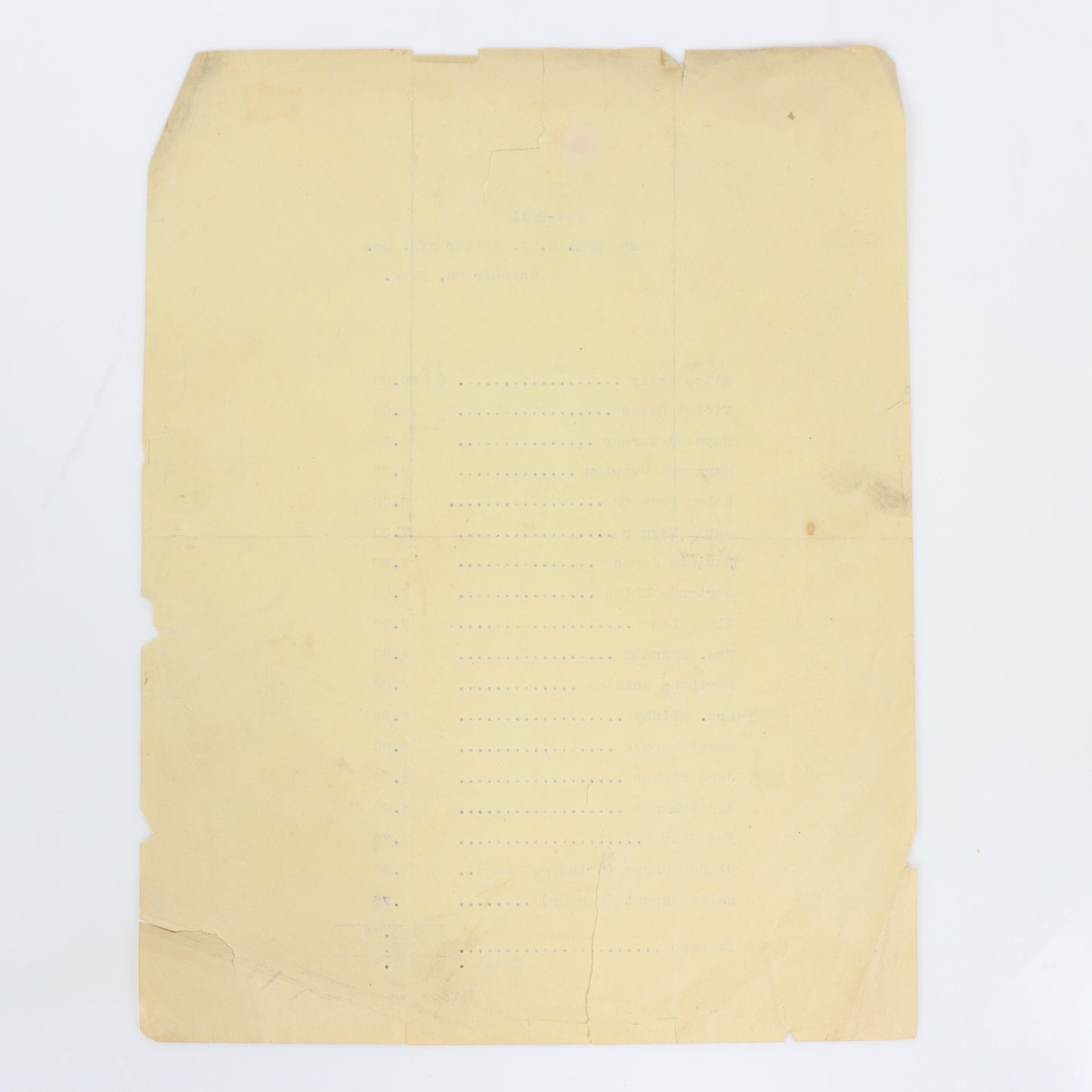 Madam Walker Manufacturing Company Business Payroll Document 10 1/2"H x 8 1/2"W