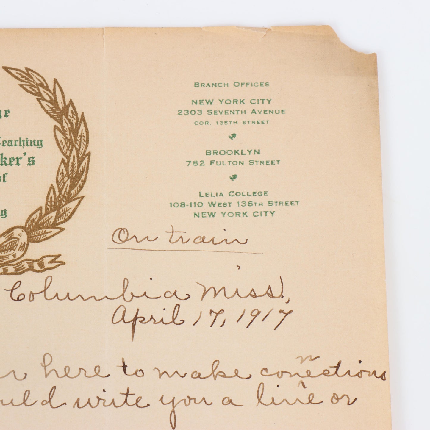 Letter Written By Madam C.J. Walker To Attorney & Office Manager, 04/17/1917 10 1/2"H x 8 1/2"W
