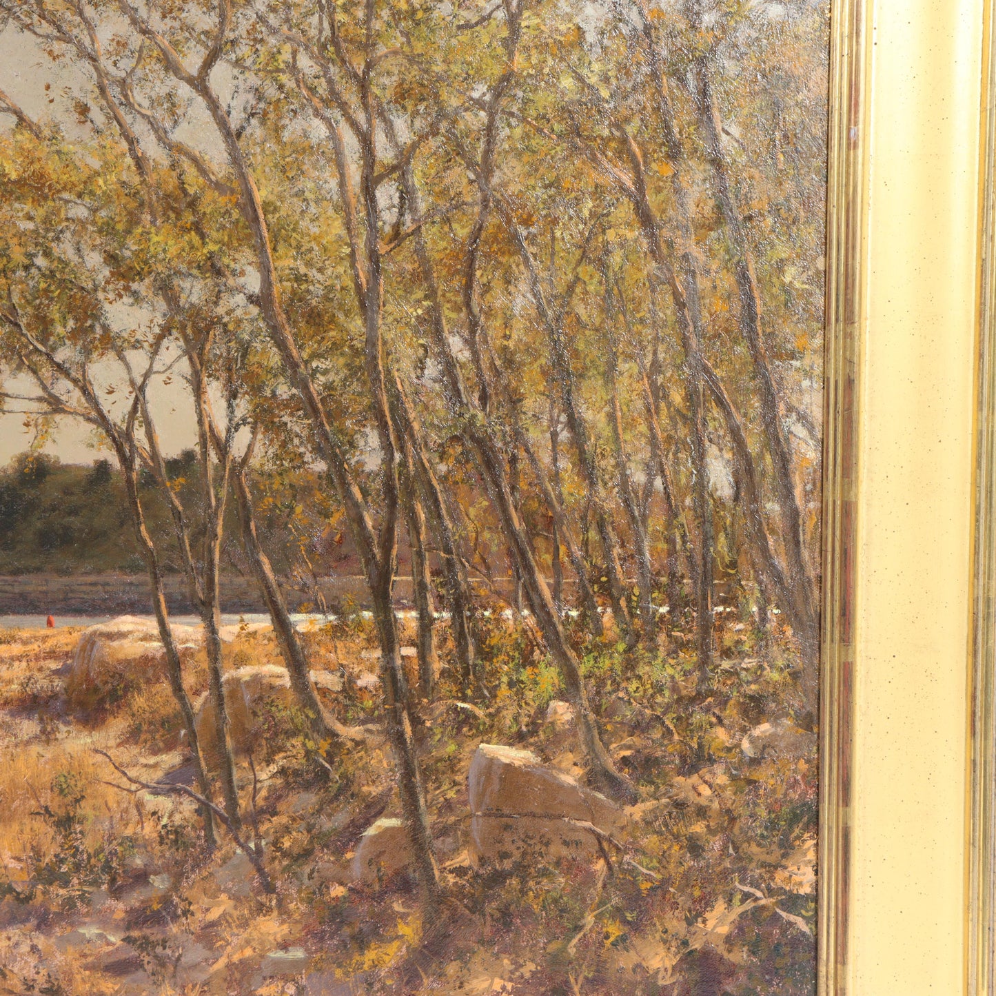 Joseph McGurl, Massachusetts (b. 1958), "View From the Shore", Fort Independence? Boston Harbor Islands, oil on canvas, 24"H x 36"W(stretcher), 33 1/4"H x 45 1/4"W(frame)