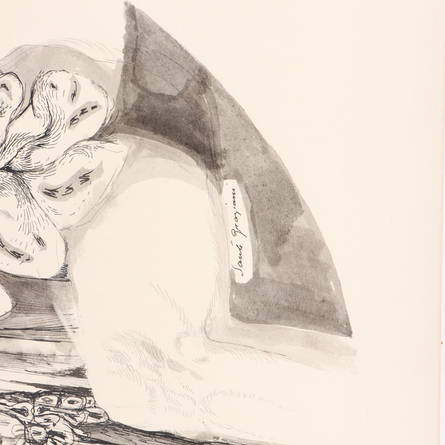 Sante Graziani, American (1920-2005), woman enveloped by flowers, ink and wash on board, 26"H x 20"W