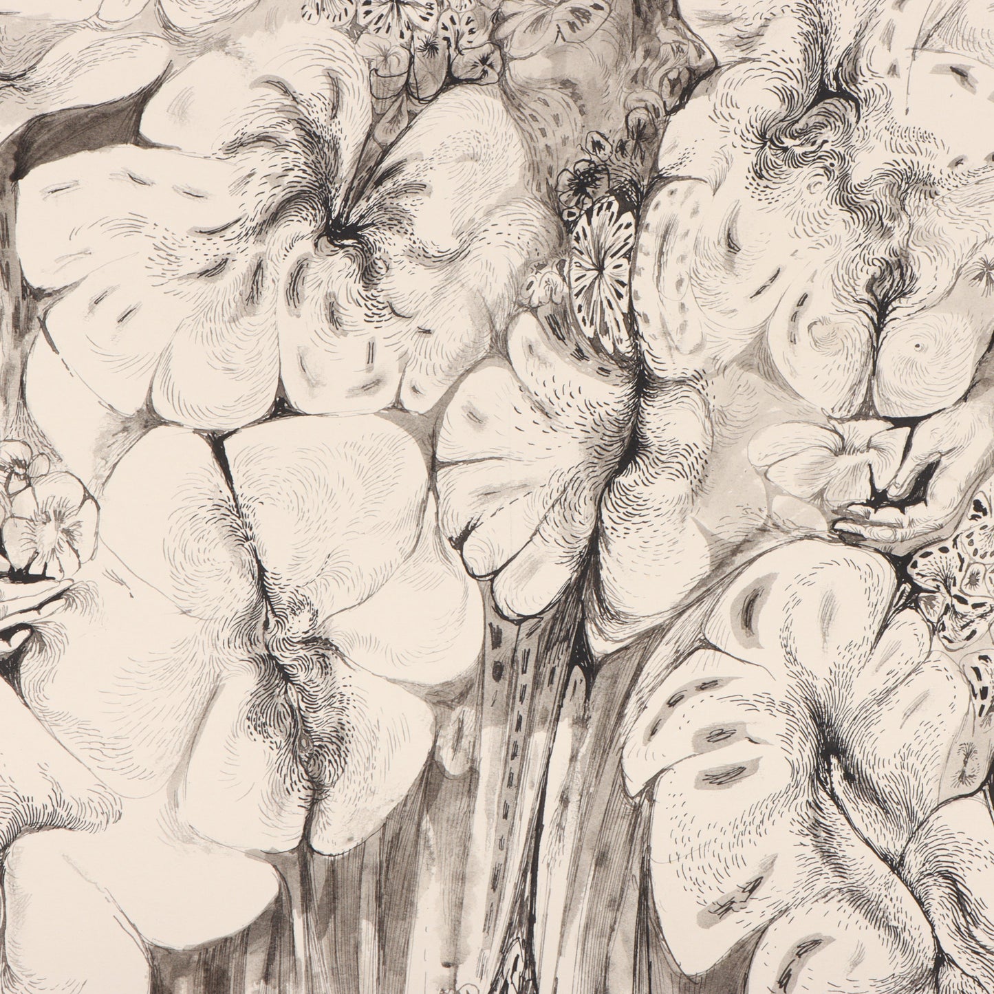 Sante Graziani, American (1920-2005), woman enveloped by flowers, ink and wash on board, 26"H x 20"W