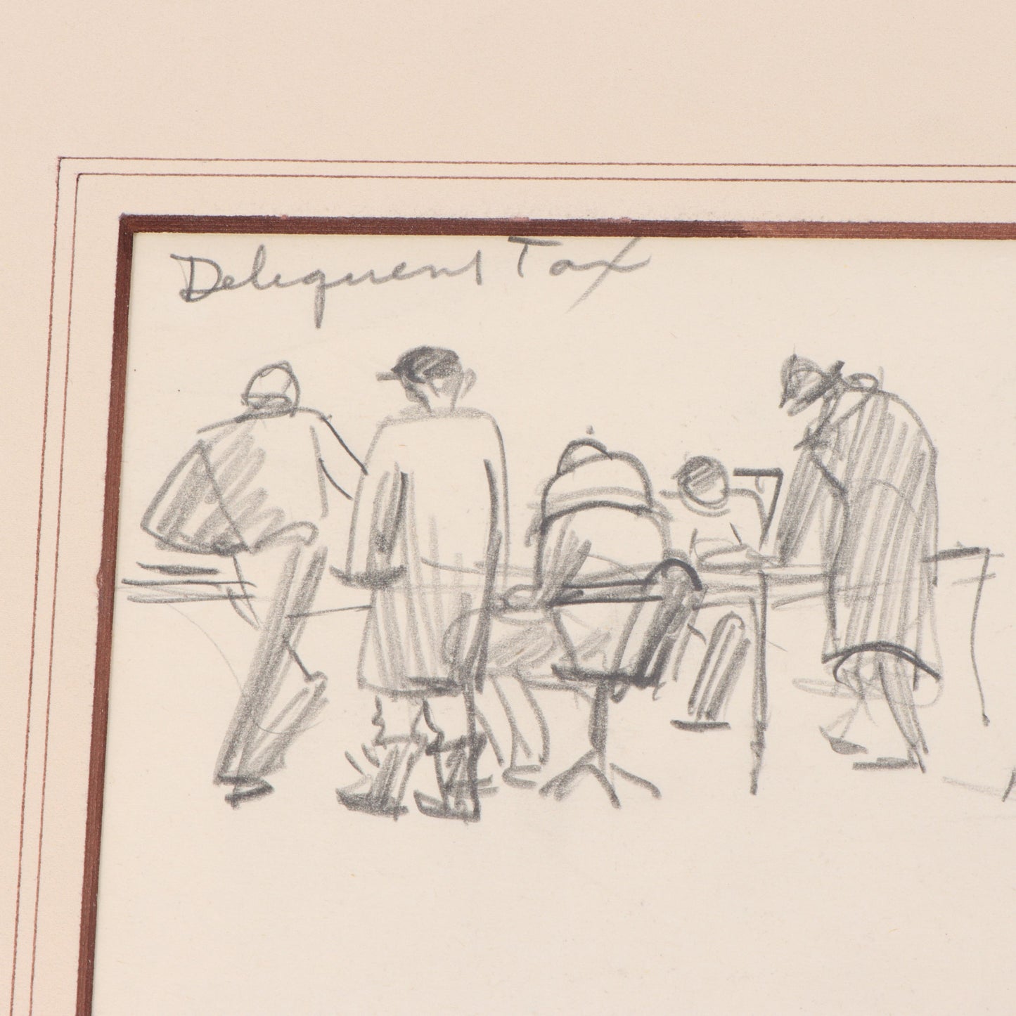 George Benjamin Luks, American (1867-1933), 2 figural studies; Delinquent Tax, Study, graphite on paper, 11"H x 8 1/2"W(paper), 14"H x 12"W(mat) - larger