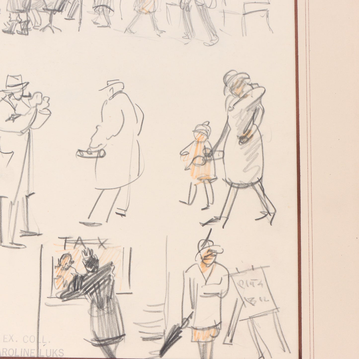 George Benjamin Luks, American (1867-1933), 2 figural studies; Delinquent Tax, Study, graphite on paper, 11"H x 8 1/2"W(paper), 14"H x 12"W(mat) - larger