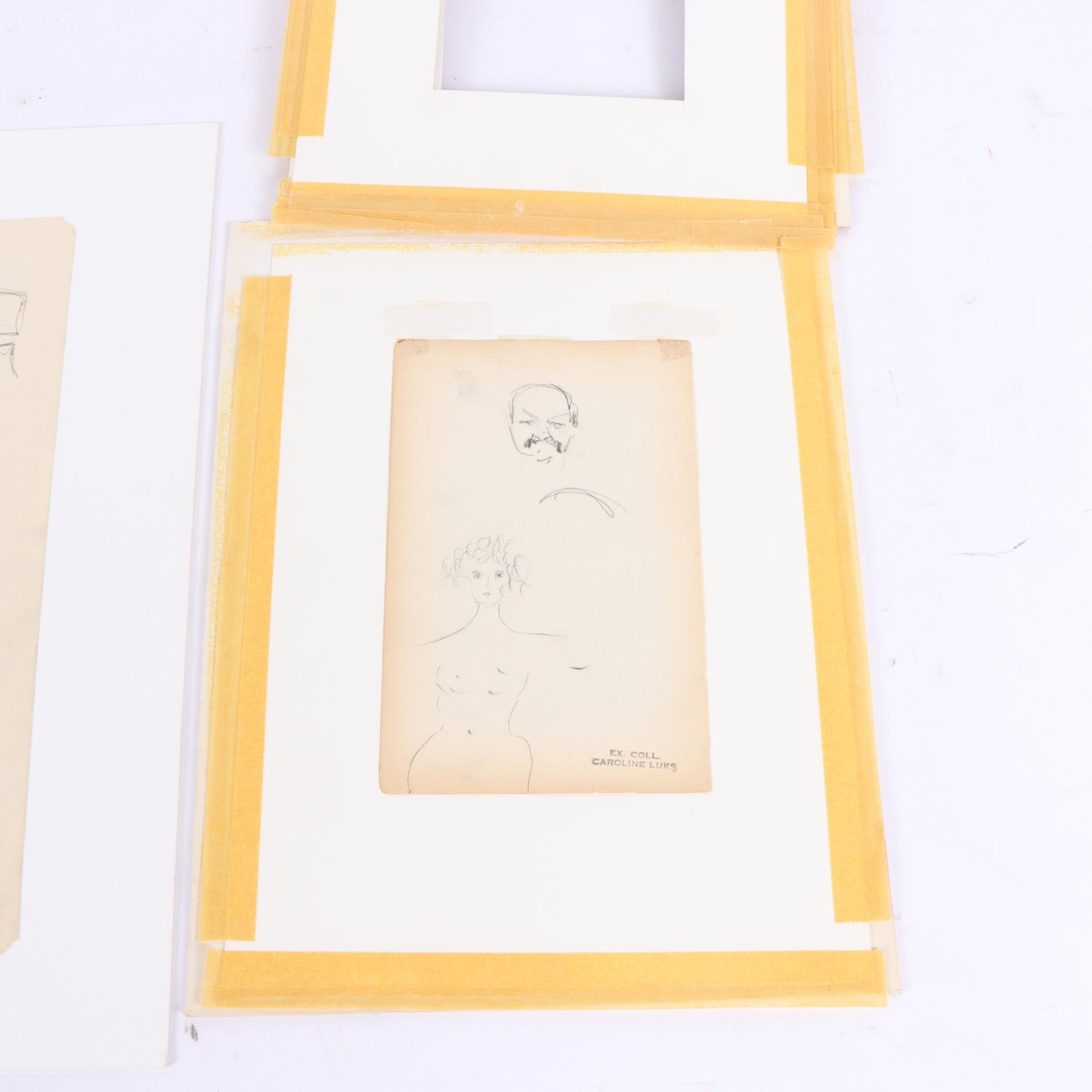 George Benjamin Luks, American (1867-1933), 2 figural studies; Delinquent Tax, Study, graphite on paper, 11"H x 8 1/2"W(paper), 14"H x 12"W(mat) - larger