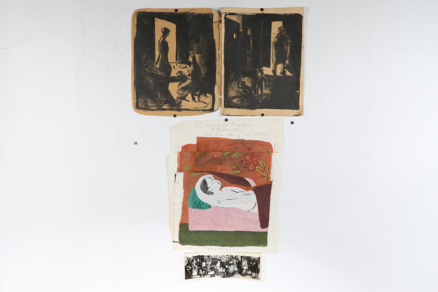 Honore Desmond Sharrer, American (1920 - 2009), Woman Resting / National Foundation for Infantile Paralysis / Workers and Painters / 2 women standing (2) / woman breaking up a fight / family at the table, mixed media on