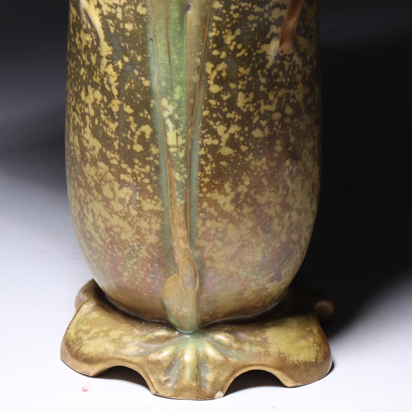 Amphora Austria Art Nouveau orchid flower vase with sculpted handles ca.1900. 10"H x 6 3/4"W