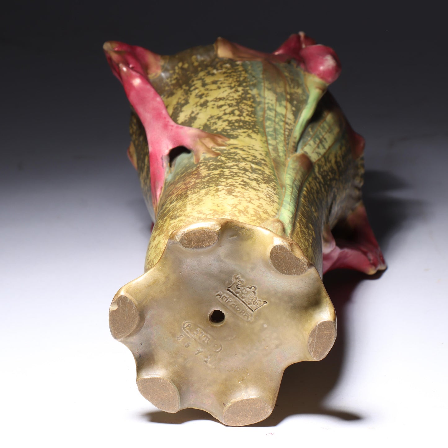 Amphora Austria Art Nouveau orchid flower vase with sculpted handles ca.1900. 10"H x 6 3/4"W