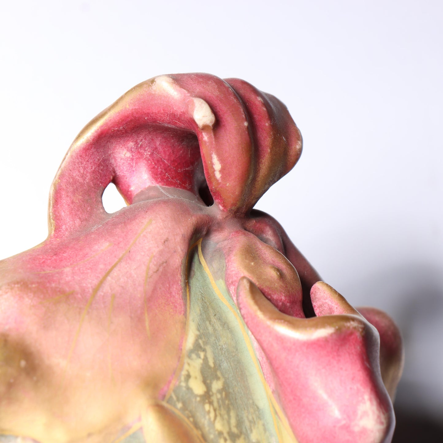 Amphora Austria Art Nouveau orchid flower vase with sculpted handles ca.1900. 10"H x 6 3/4"W