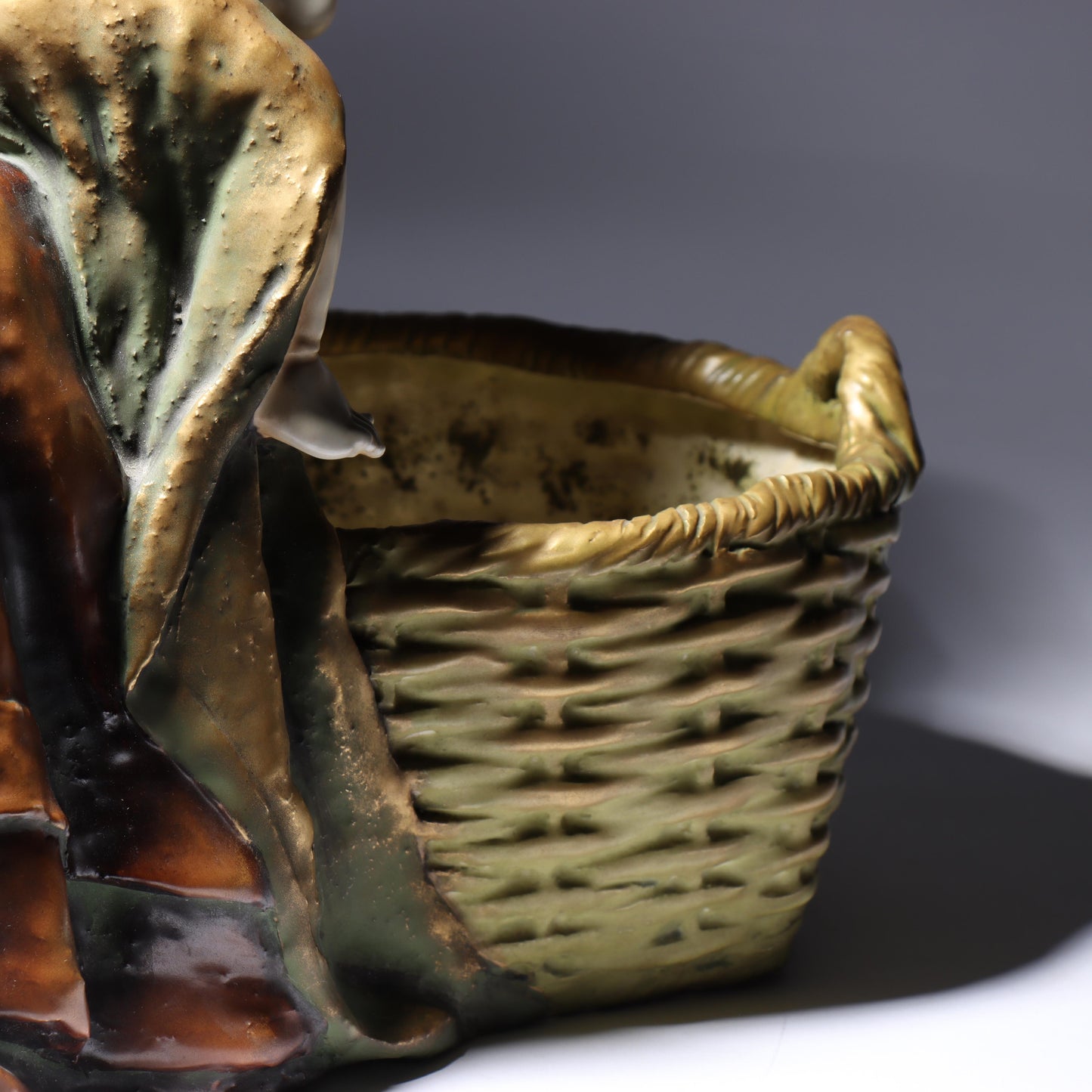 Berthold Boess Karlsruhe Austrian Amphora figure group mother nursing a child with basket. 19 1/2"H x 17"W