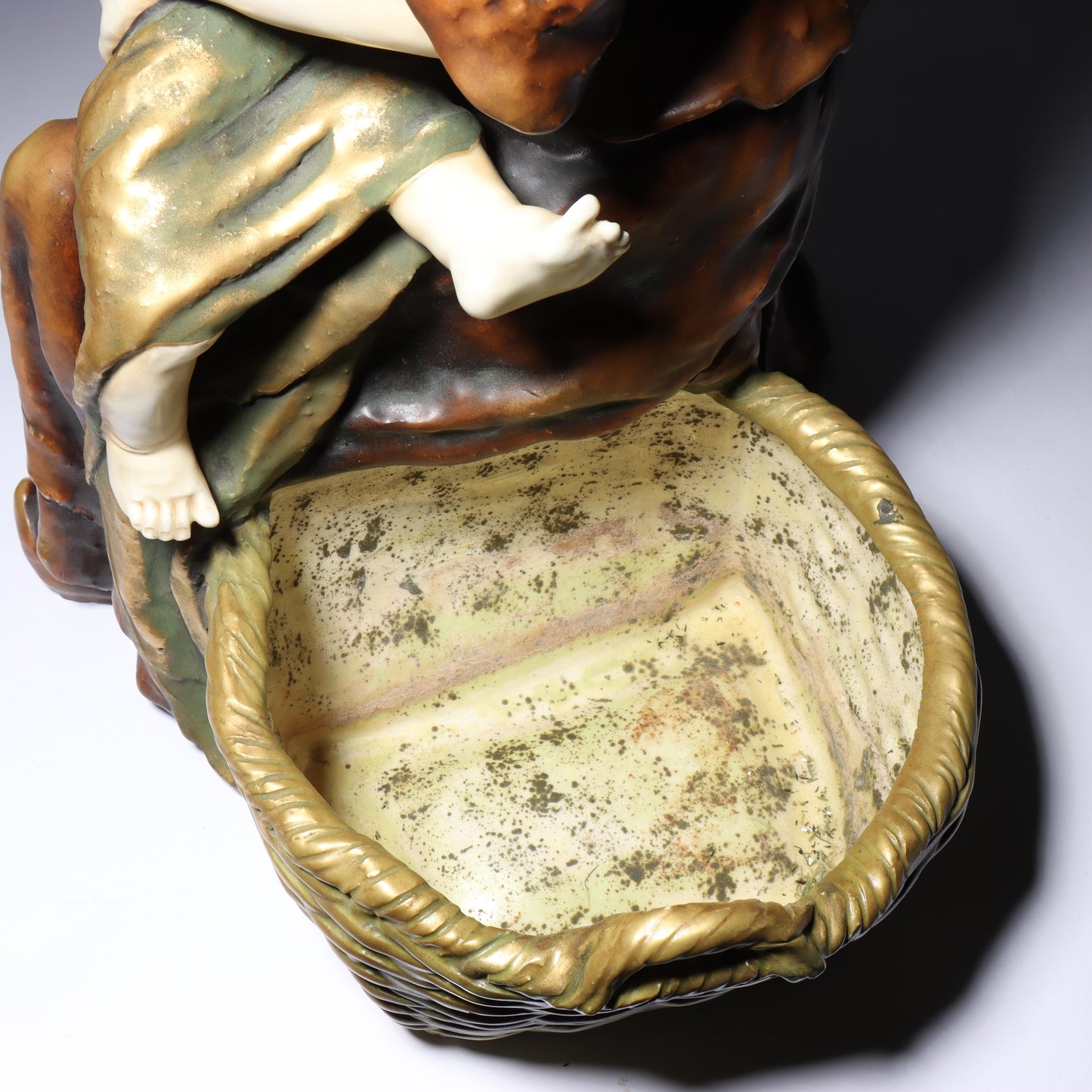 Berthold Boess Karlsruhe Austrian Amphora figure group mother nursing a child with basket. 19 1/2"H x 17"W
