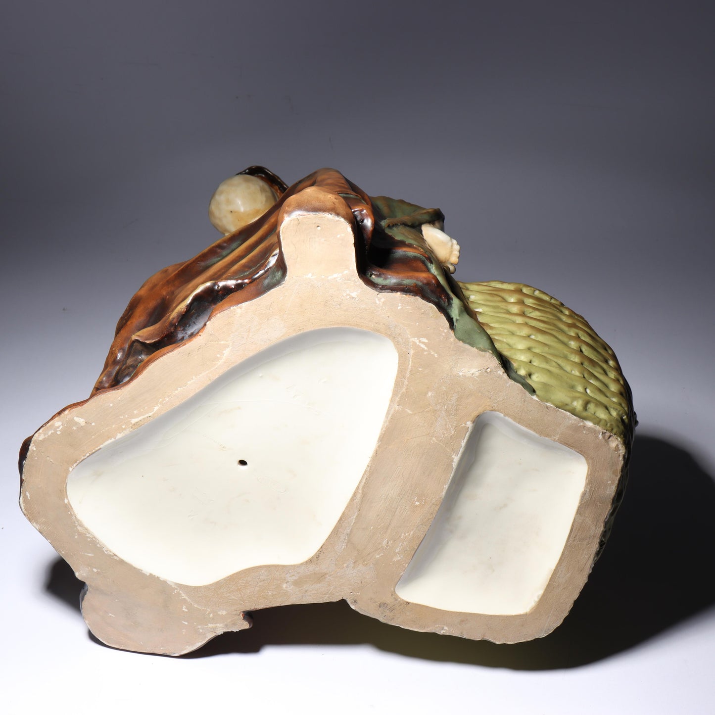 Berthold Boess Karlsruhe Austrian Amphora figure group mother nursing a child with basket. 19 1/2"H x 17"W
