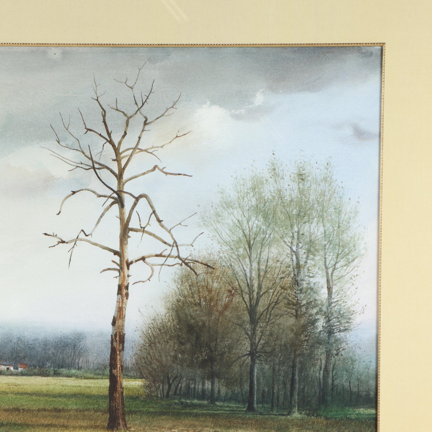 Emmitt Thames, Mississippi (b. 1933), landscape with creek and barn in the distance, watercolor on paper, 22"H x 29 1/2"W(sight), 35 3/4"H x 43 1/4"W(frame)