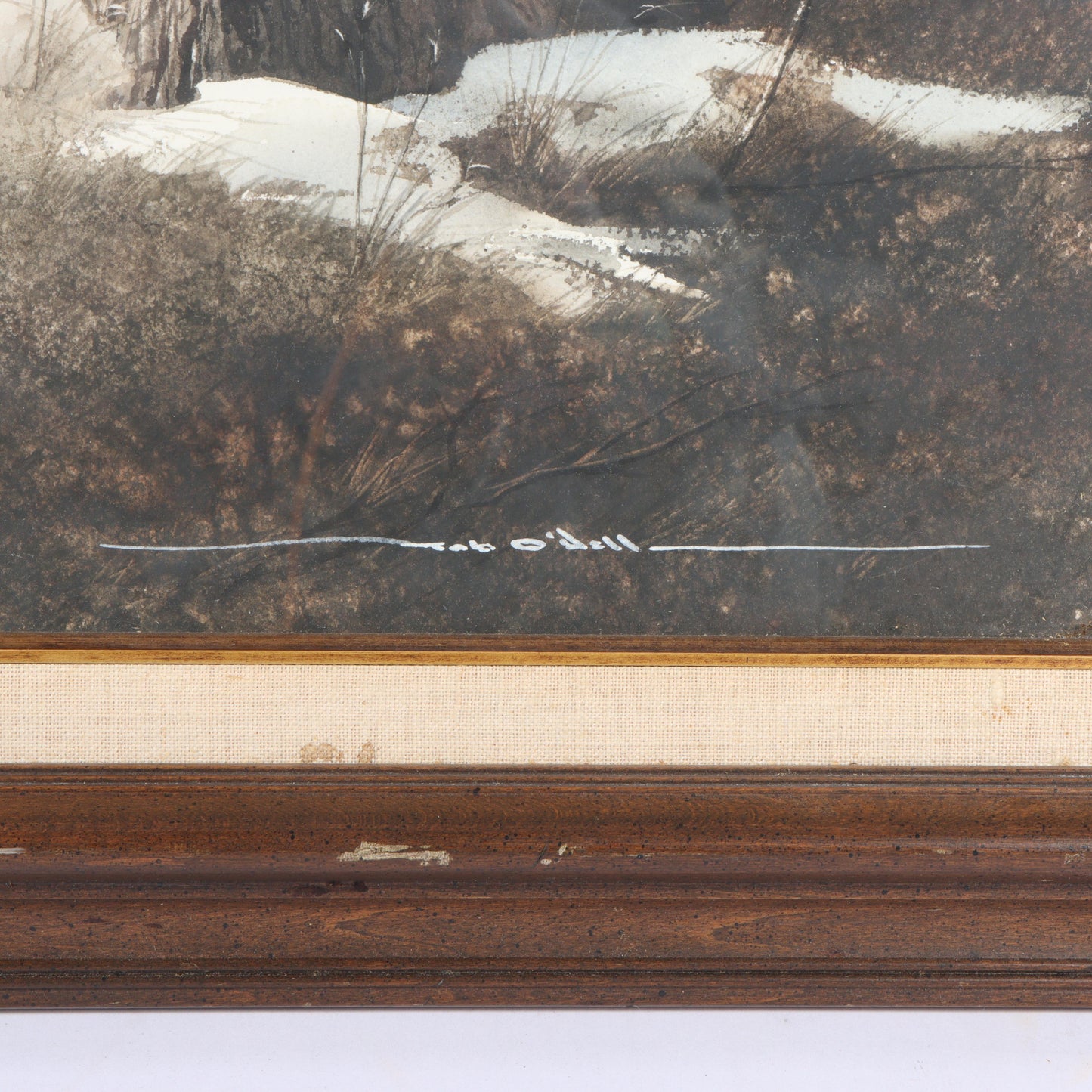Rob O'Dell, Indiana (1938 - 2017), winter landscape with tree stump, watercolor on paper, 13 3/4"H x 21 1/4"W(sight), 20"H x 27 1/4"W(frame)