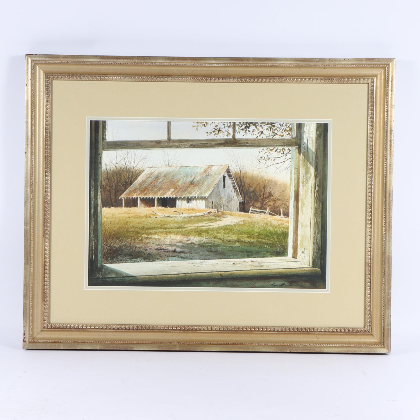 Emmitt Thames, Mississippi (b. 1933), A View of the Barn through open window, watercolor on paper, 13 3/4"H x 19 1/2"W(sight), 24"H x 30"W(frame)
