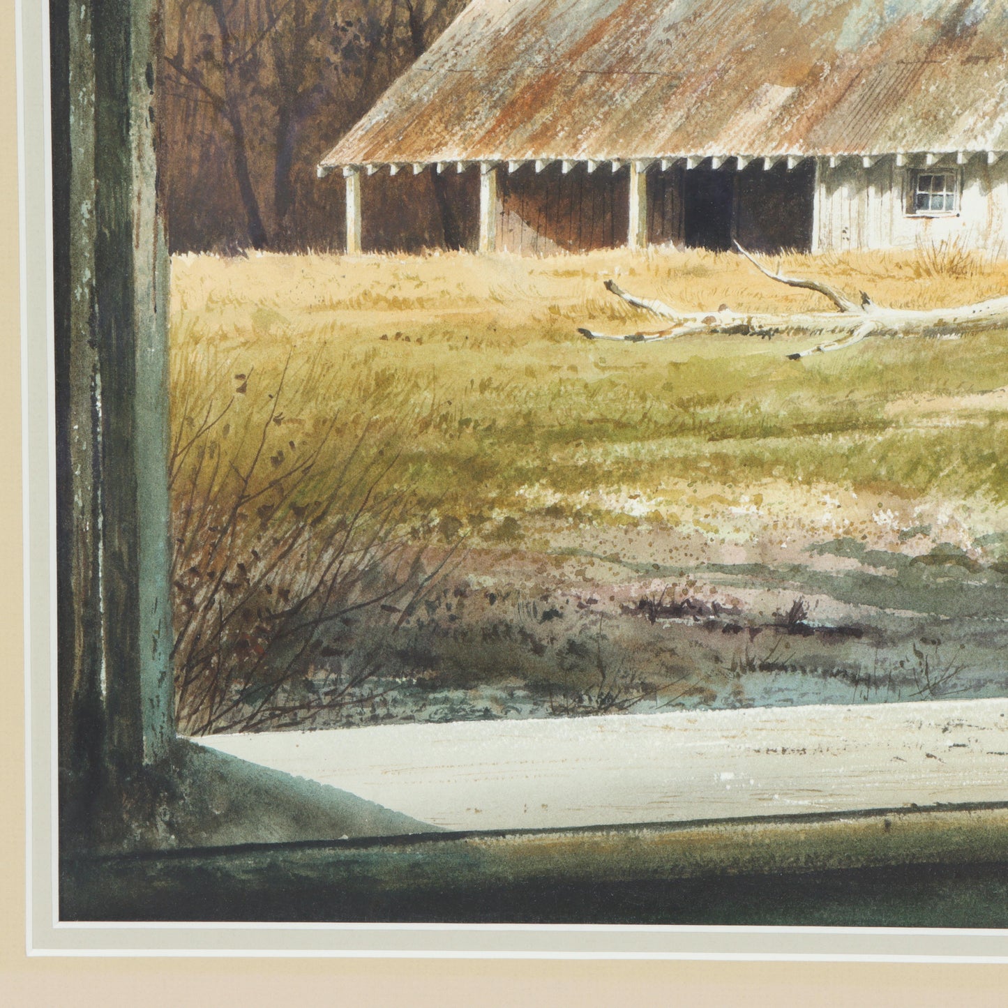 Emmitt Thames, Mississippi (b. 1933), A View of the Barn through open window, watercolor on paper, 13 3/4"H x 19 1/2"W(sight), 24"H x 30"W(frame)
