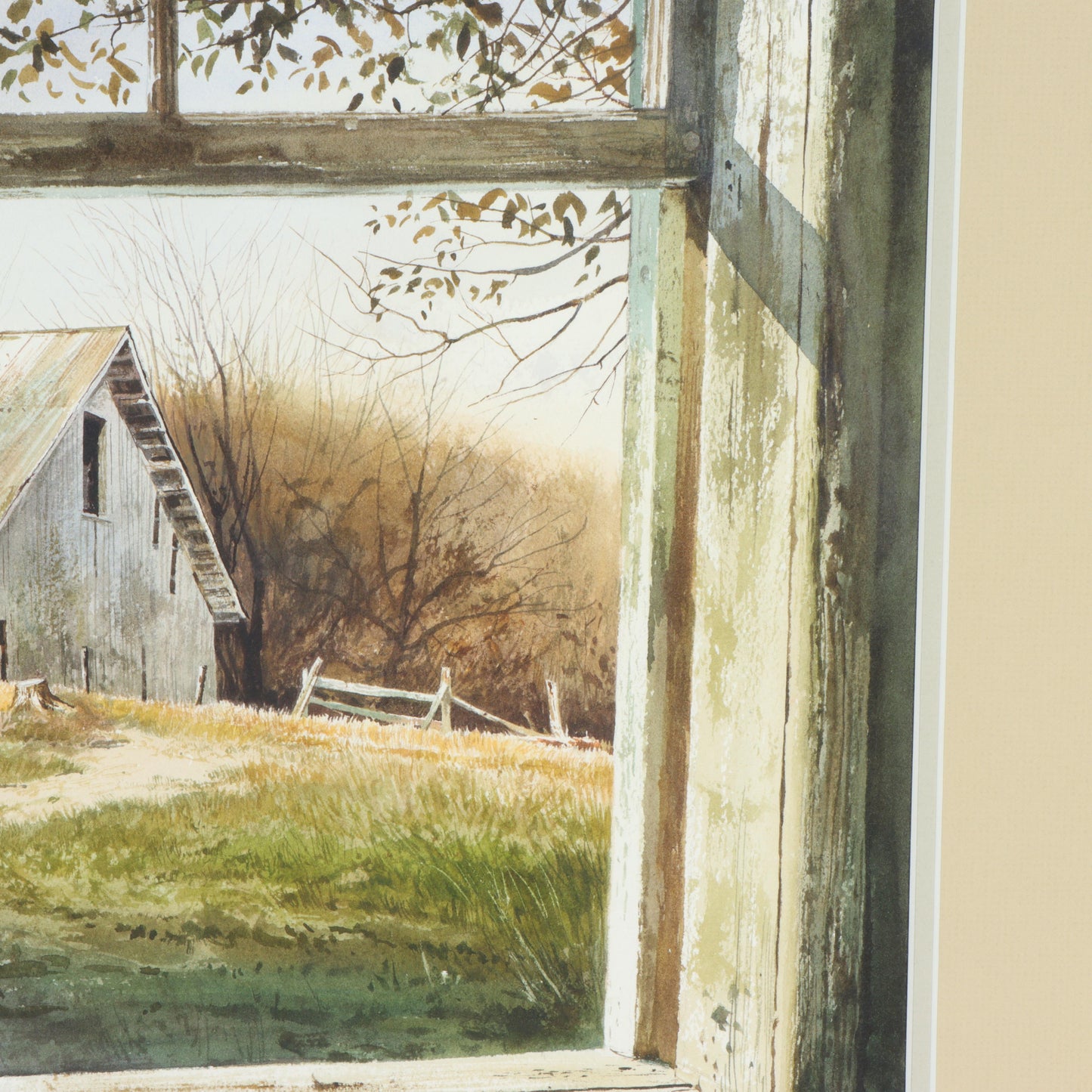 Emmitt Thames, Mississippi (b. 1933), A View of the Barn through open window, watercolor on paper, 13 3/4"H x 19 1/2"W(sight), 24"H x 30"W(frame)