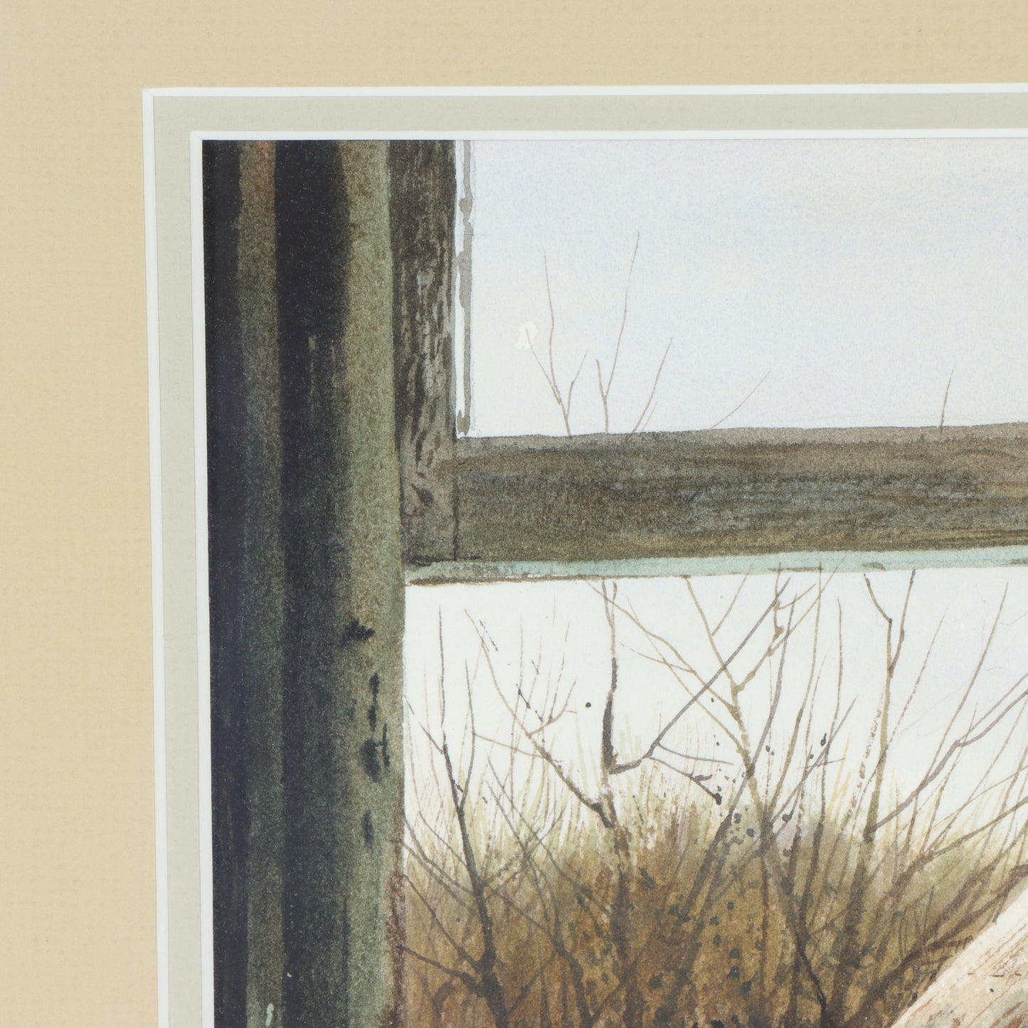 Emmitt Thames, Mississippi (b. 1933), A View of the Barn through open window, watercolor on paper, 13 3/4"H x 19 1/2"W(sight), 24"H x 30"W(frame)