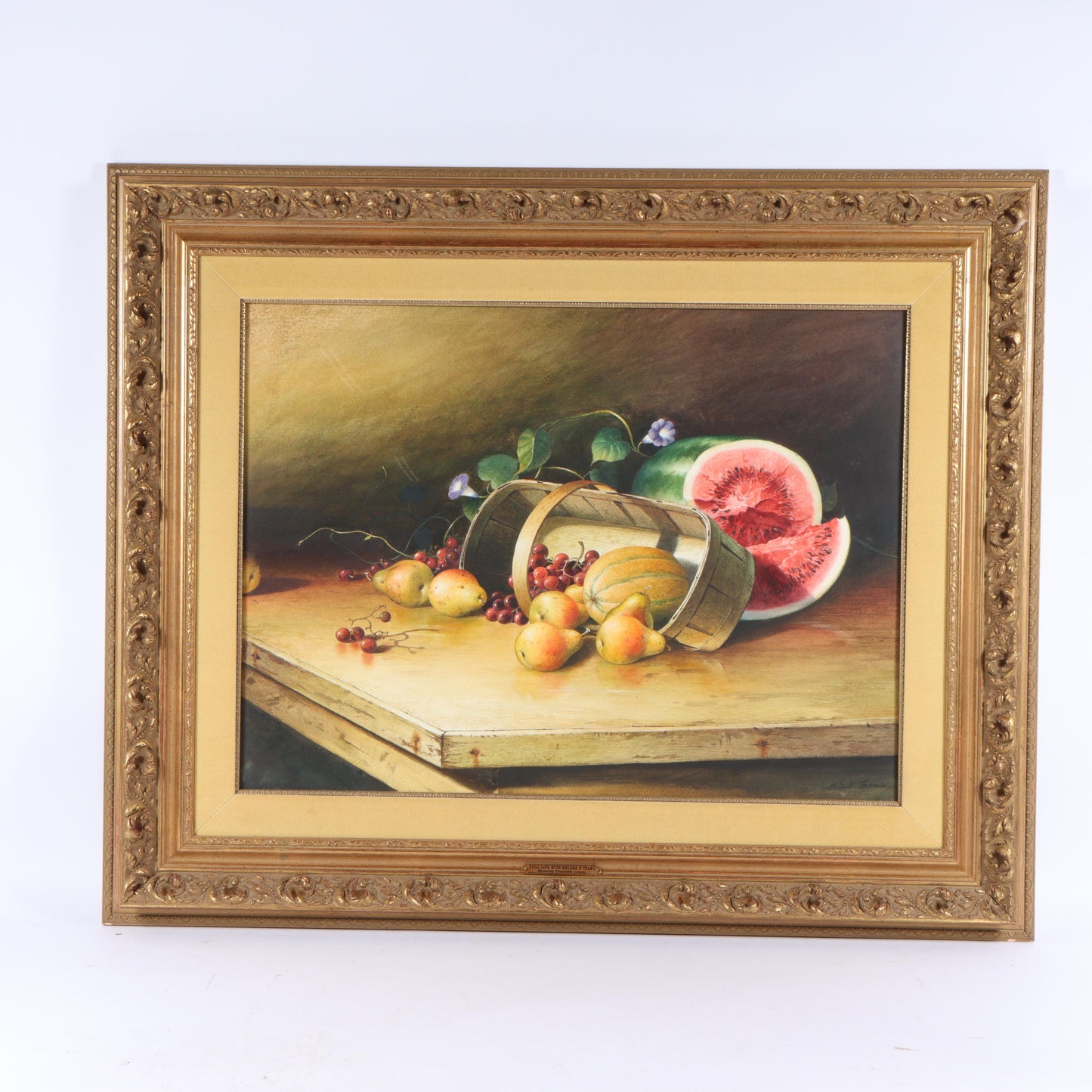 Emmitt Thames, Mississippi (b. 1933), Still Life With Melons & Pears, gouache on paper, 21 1/4"H x 28 3/4"W(sight), 33 1/4"H x 40 1/2"W(frame)